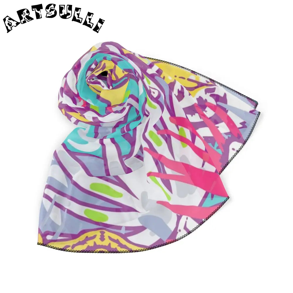 JAKKOUTTHEBXX Tropical Floral Tigers Torquise and Purple Poly Scarf