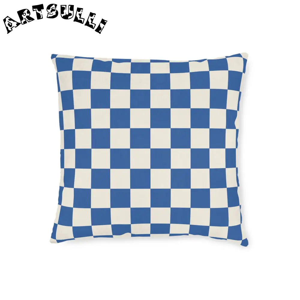 JAKKOUTTHEBXX Checkerboard Blue Square Pillow JAKKOUTTHEBXX Artsulli