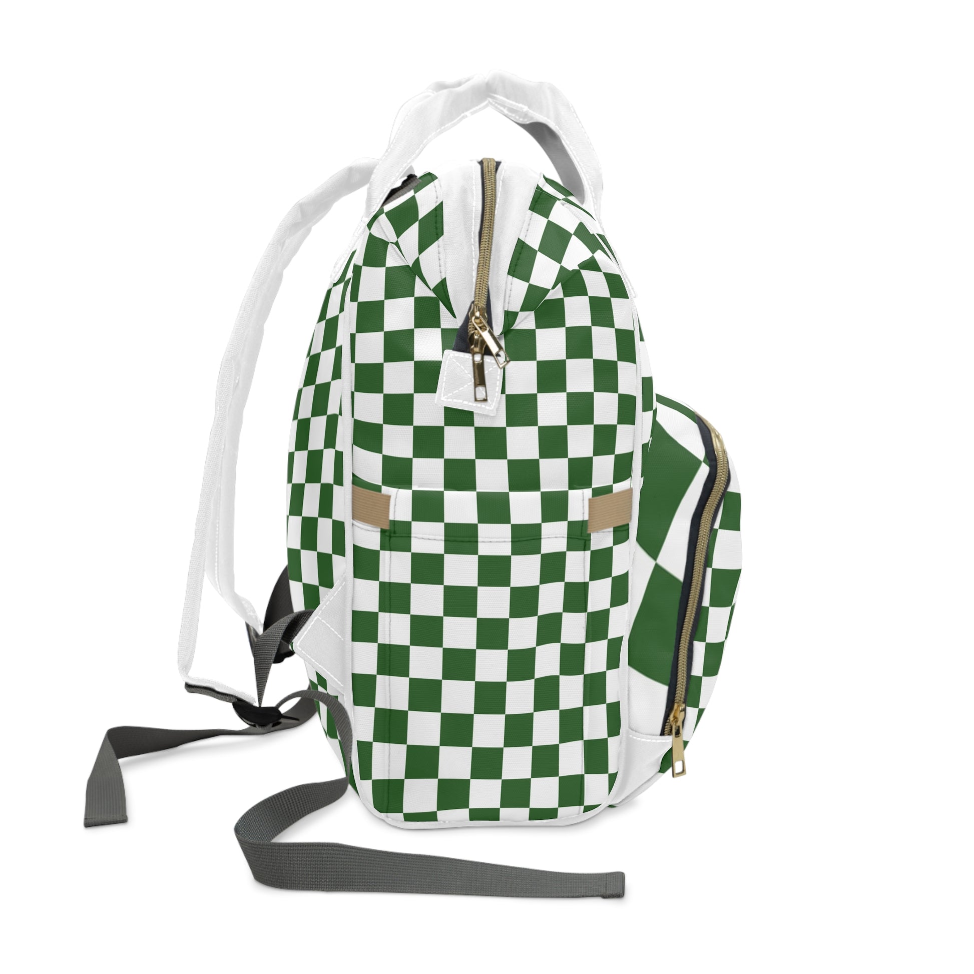 Checkerboard White and Dark Green Multifunctional Diaper Backpack, Artsulli - Art is Long, Life is Short, Bags, , , , , , , 