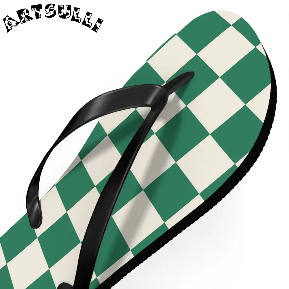 JAKKOUTTHEBXX Checkerboard Dark Green Flip Flops JAKKOUTTHEBXX