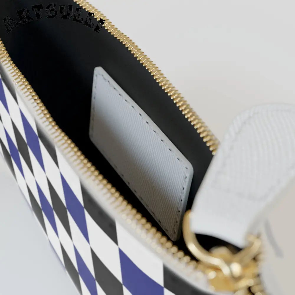 JAKKOUTTHEBXX Checkerboard Blue White and Black Mini Clutch Bag