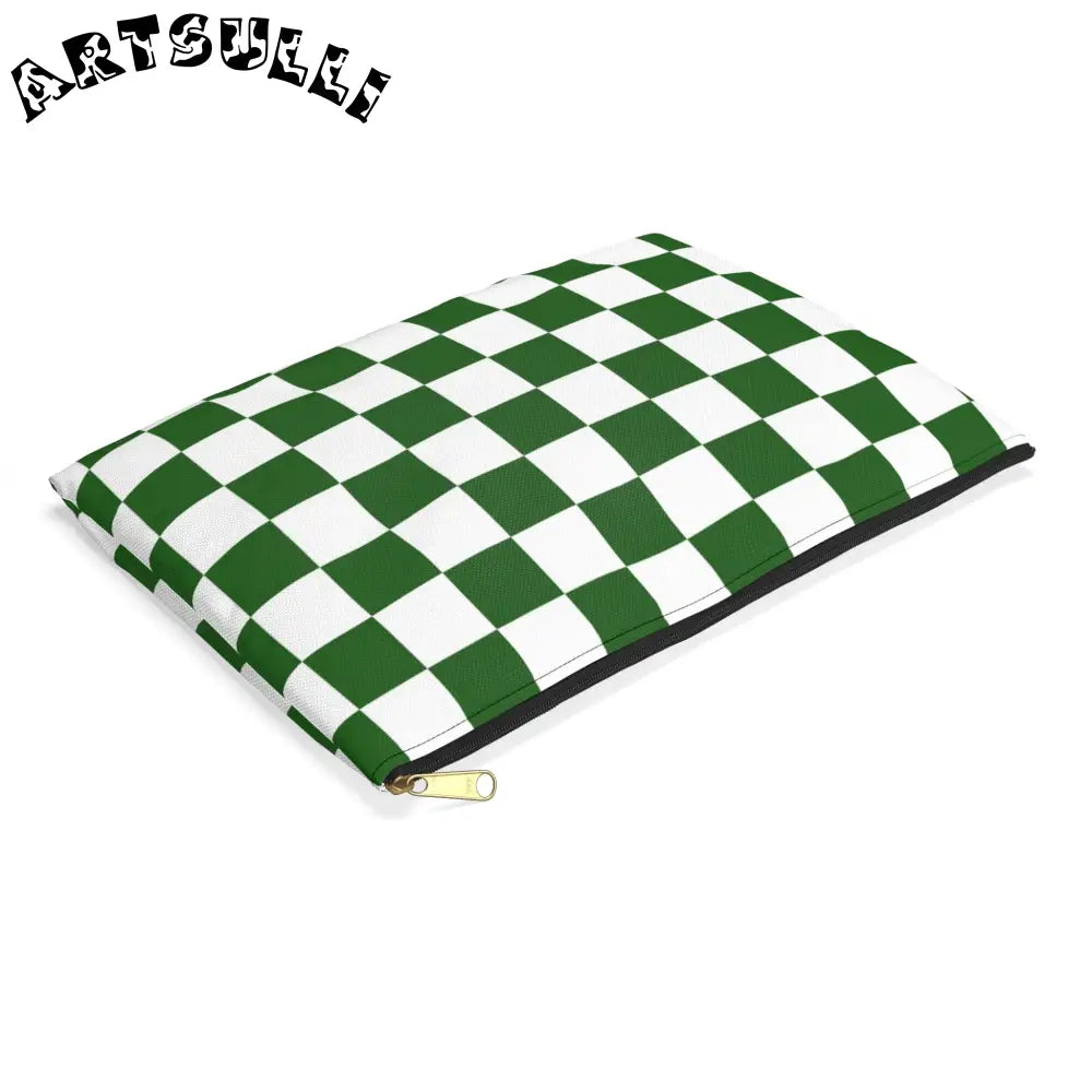 JAKKOUTTHEBXX Checkerboard White and Dark Green Accessory Pouch