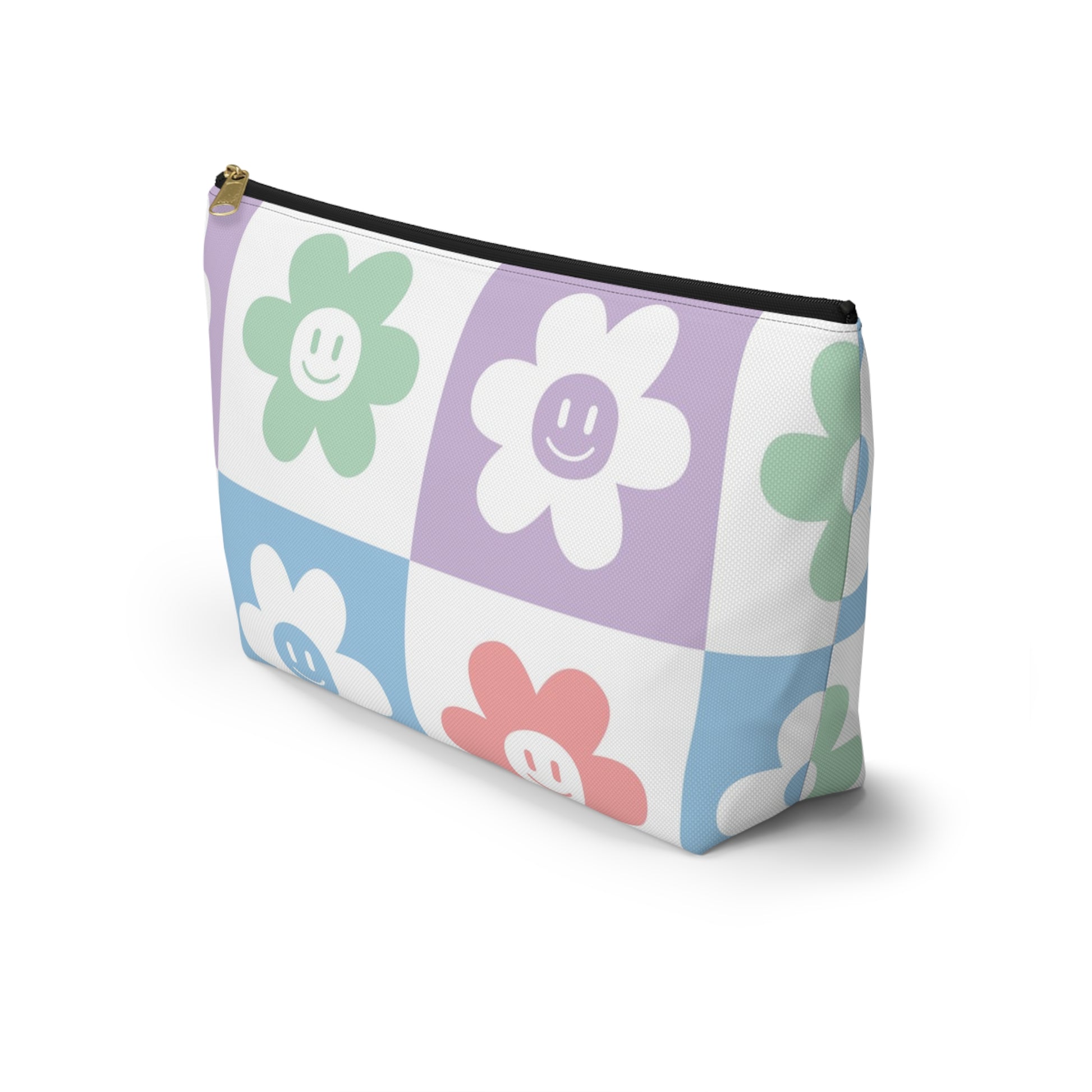 Chessboard x Smiley Face Flowers Multi-Color Accessory Pouch w T-bottom, Artsulli - Art is Long, Life is Short, Bags, , , , , , , 
