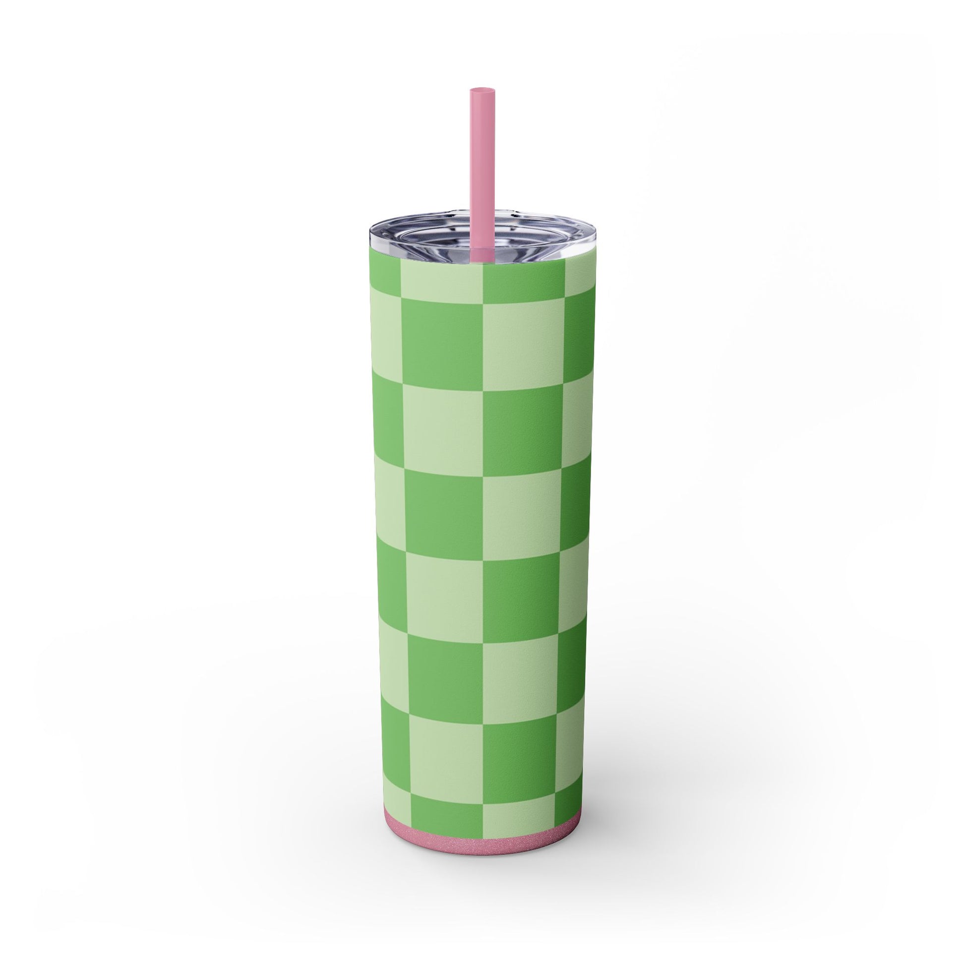 Checkerboard Green Skinny Tumbler with Straw, 20oz, Artsulli - Art is Long, Life is Short, Mug, , , , , , , 