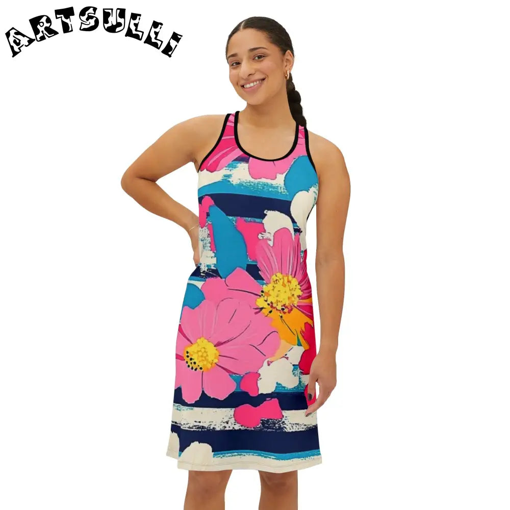 JAKKOUTTHEBXX Dayglo Floral Stripes Multi-Color Women’s Racerback