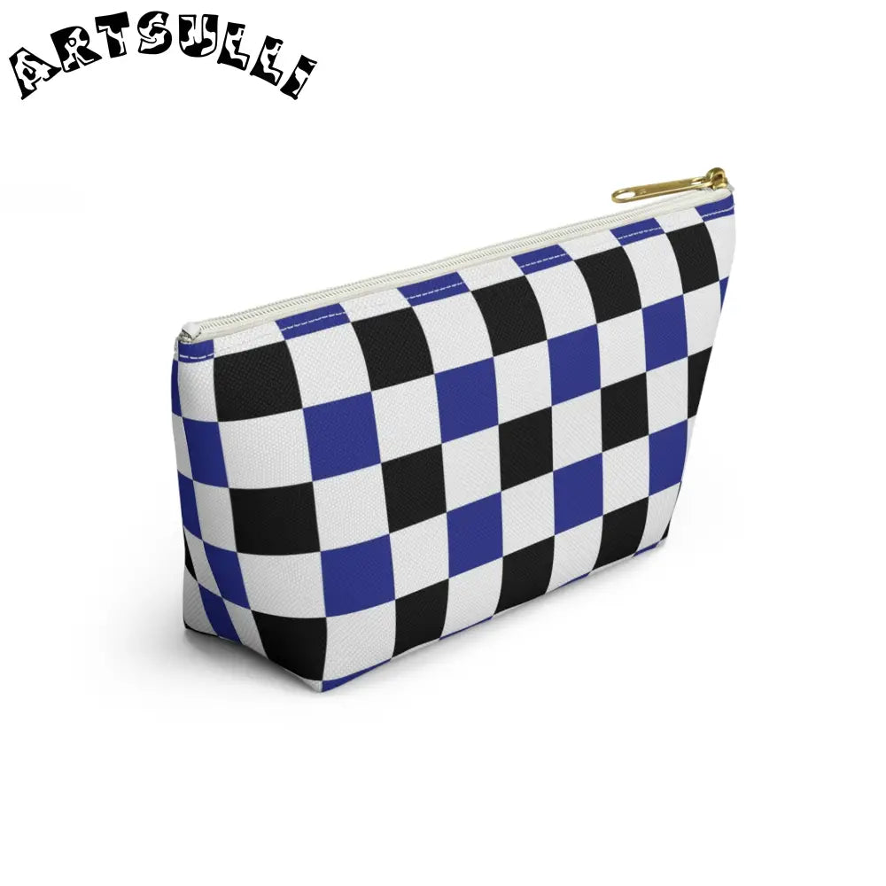 JAKKOUTTHEBXX Checkerboard Blue White and Black Accessory Pouch w