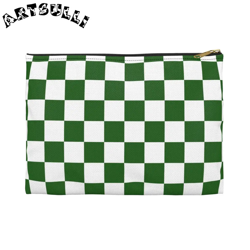 JAKKOUTTHEBXX Checkerboard White and Dark Green Accessory Pouch