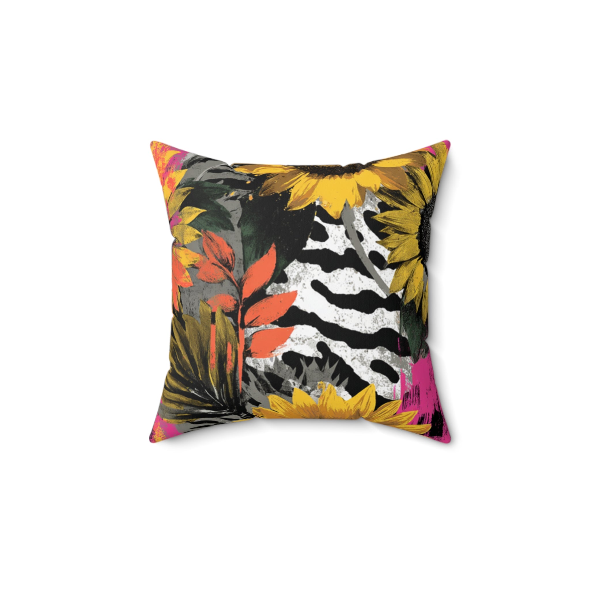 Sunflower Zebra Acid Trip Spun Polyester Square Pillow, Artsulli - Art is Long, Life is Short, Home Decor, Size, 14" × 14", , , , , 23023911059272952502