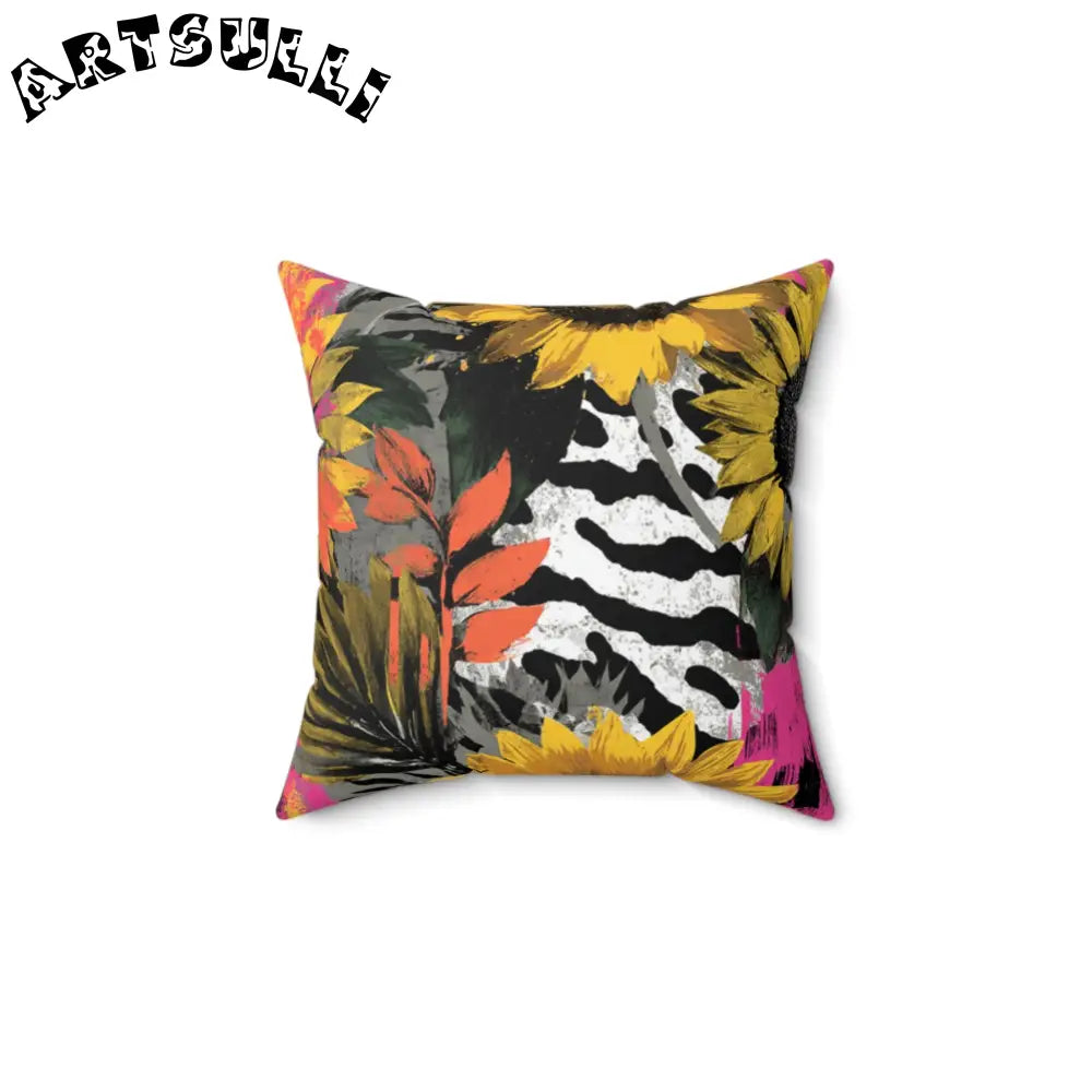 JAKKOUTTHEBXX Sunflower Zebra Acid Trip Spun Polyester Square Pillow