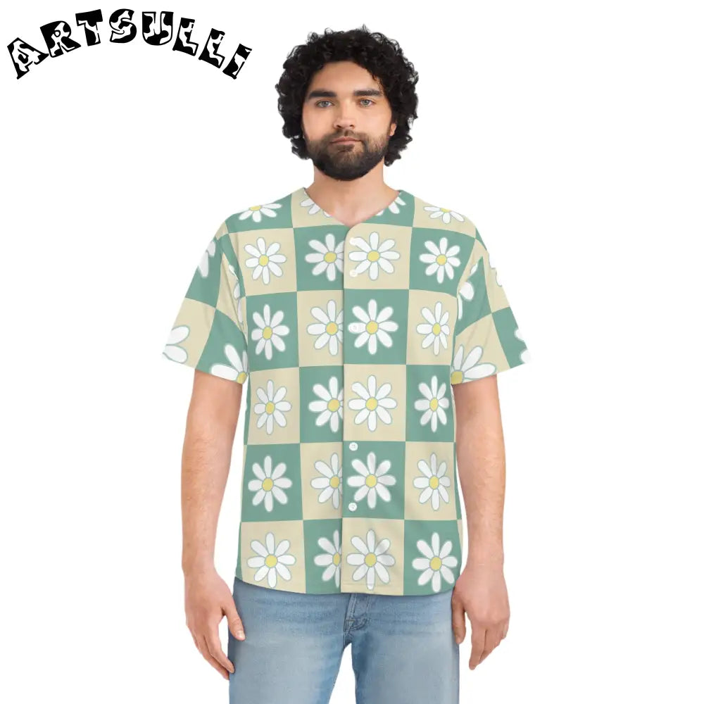 JAKKOUTTHEBXX Retro Daisy Checkerboard Green and Tan Men’s Baseball