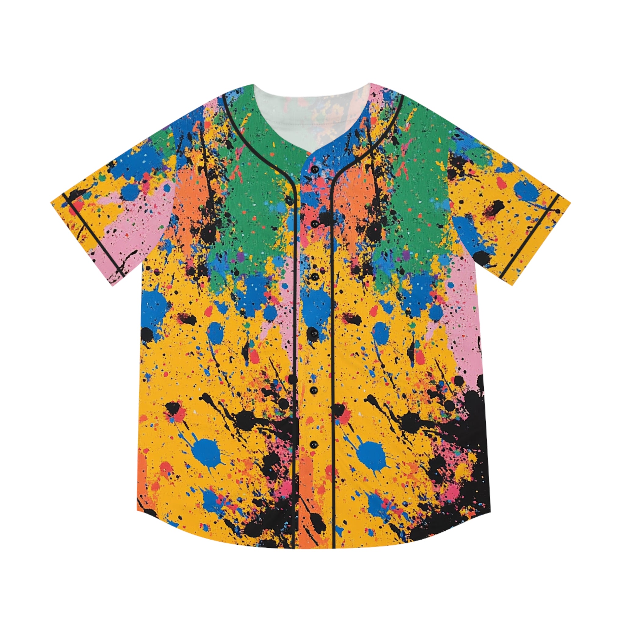 The Colors Of Paint Splatter Men's Baseball Jersey (AOP), Artsulli - Art is Long, Life is Short, All Over Prints, Size, XS, Color, Black, , , 12528951540928