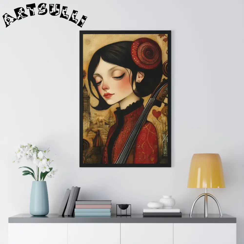 JAKKOUTTHEBXX Dark Haired Woman Playing Instrument Framed Poster 2025