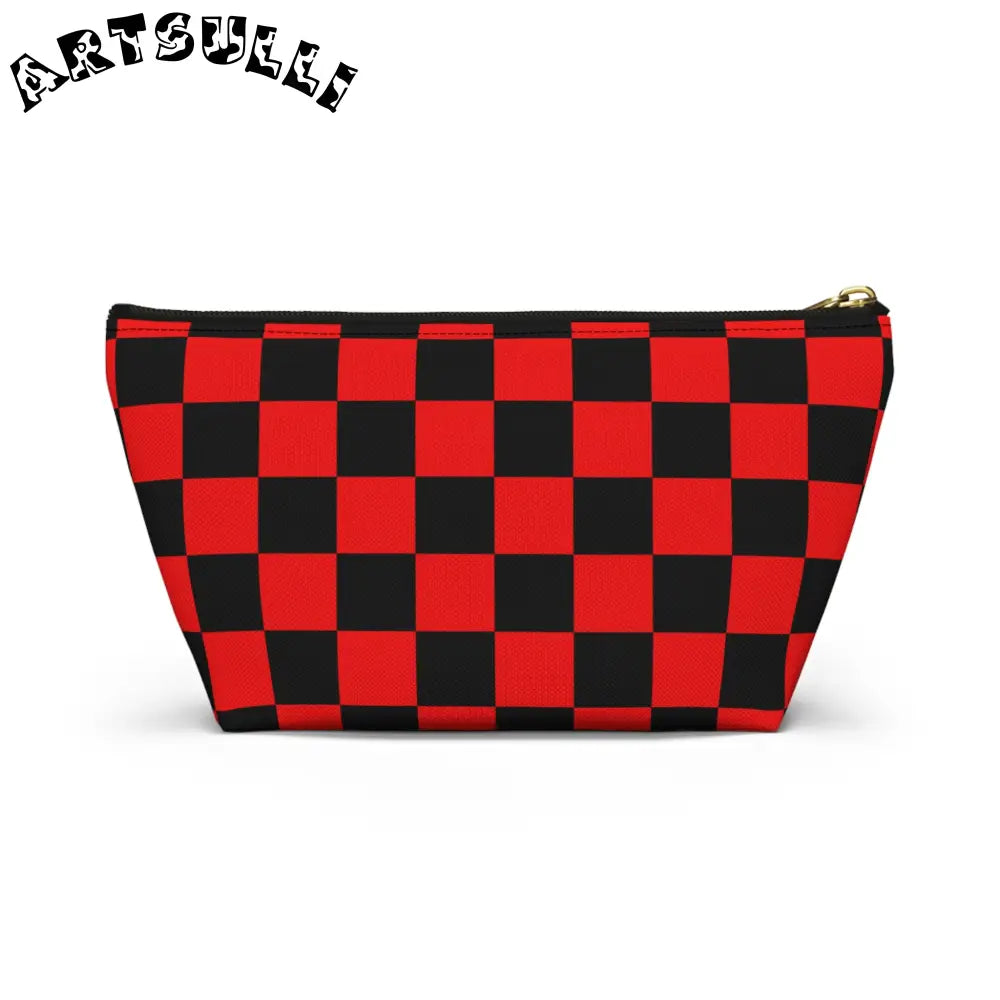 JAKKOUTTHEBXX Checkerboard Red and Black Accessory Pouch w T-bottom
