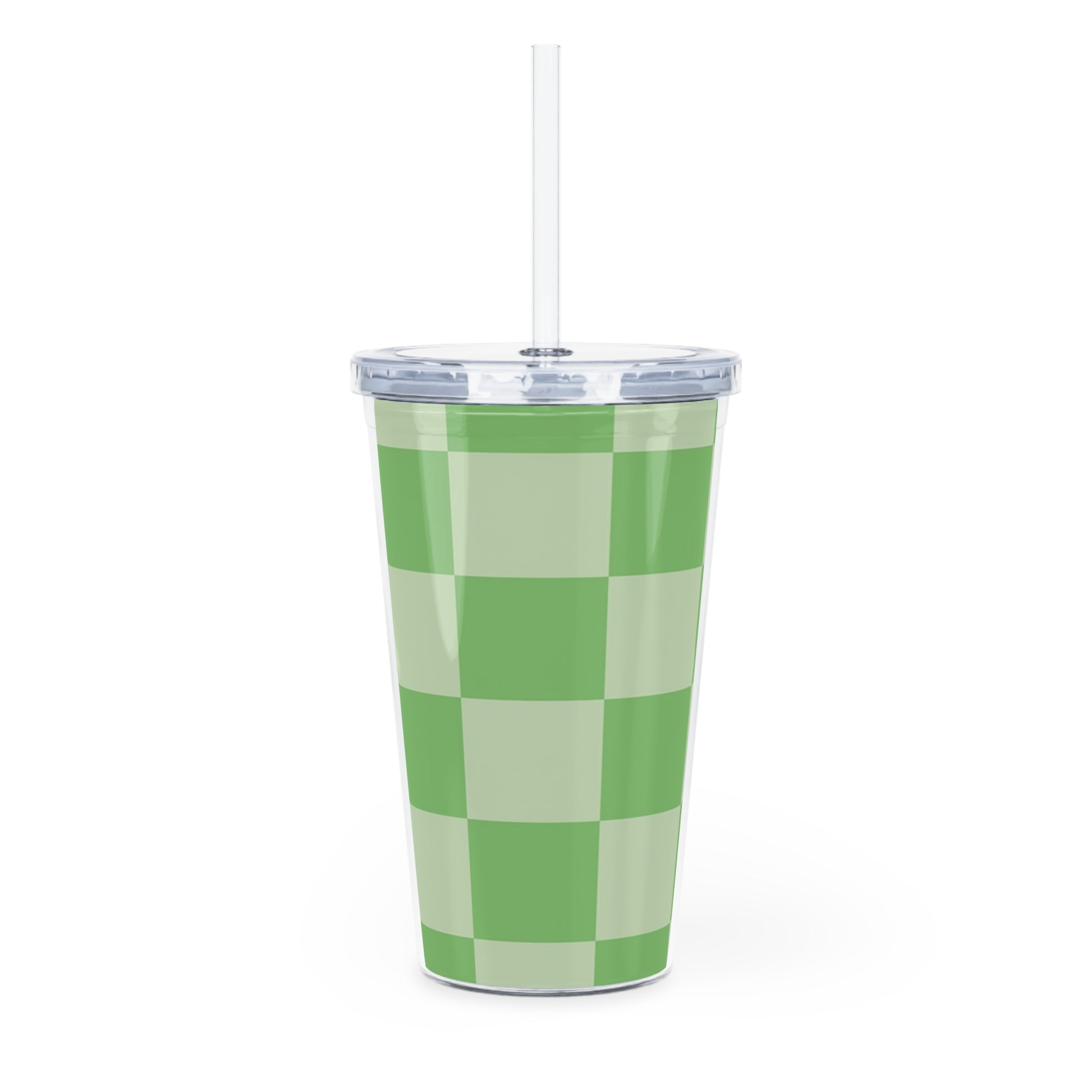 Checkerboard Green Plastic Tumbler with Straw, Artsulli - Art is Long, Life is Short, Mug, , , , , , , 