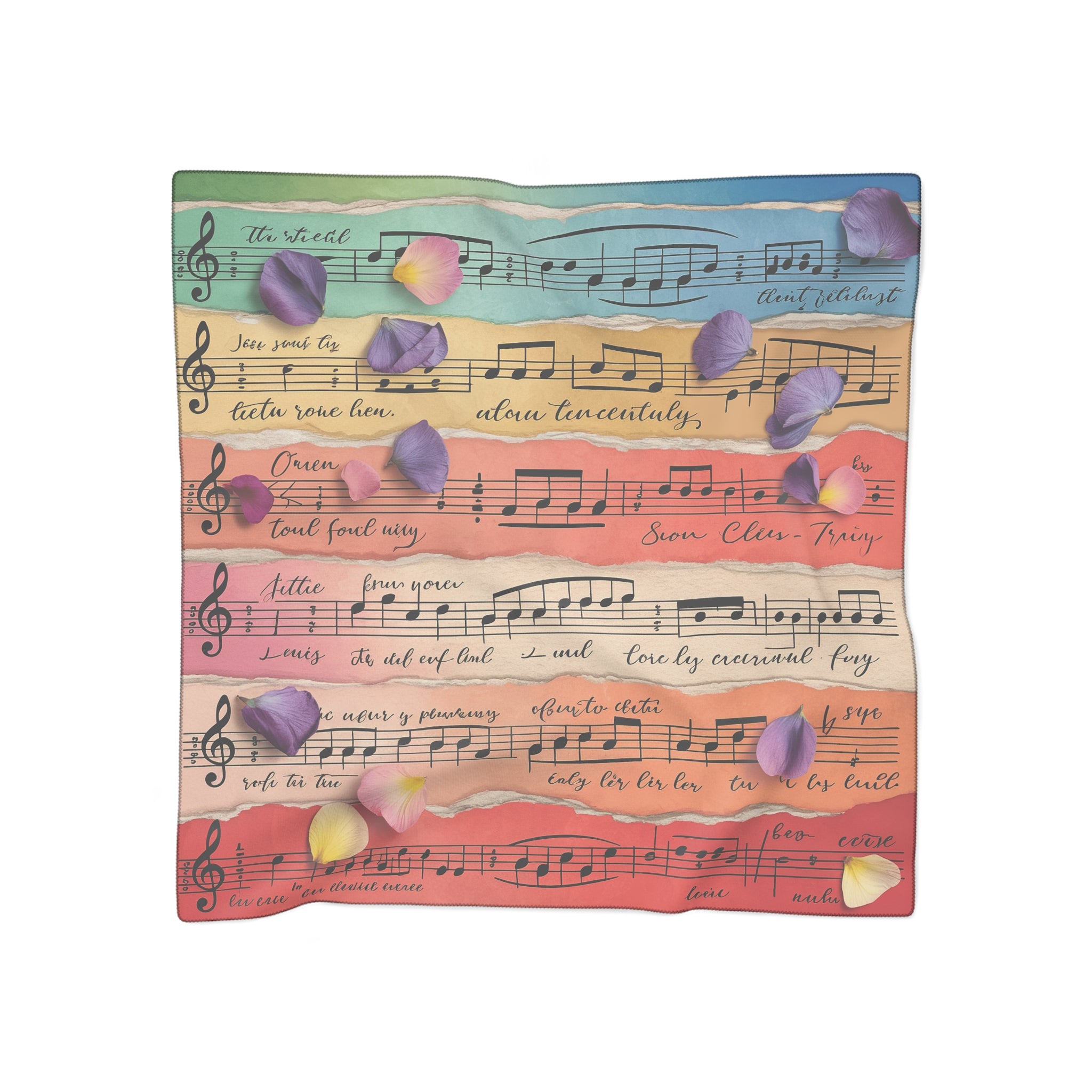 Torn Type Beat Sheet Music Multi-Color Poly Scarf, Artsulli - Art is Long, Life is Short, Accessories, Color, Poly chiffon, Size, 25" × 25", , , 21955320935697571004