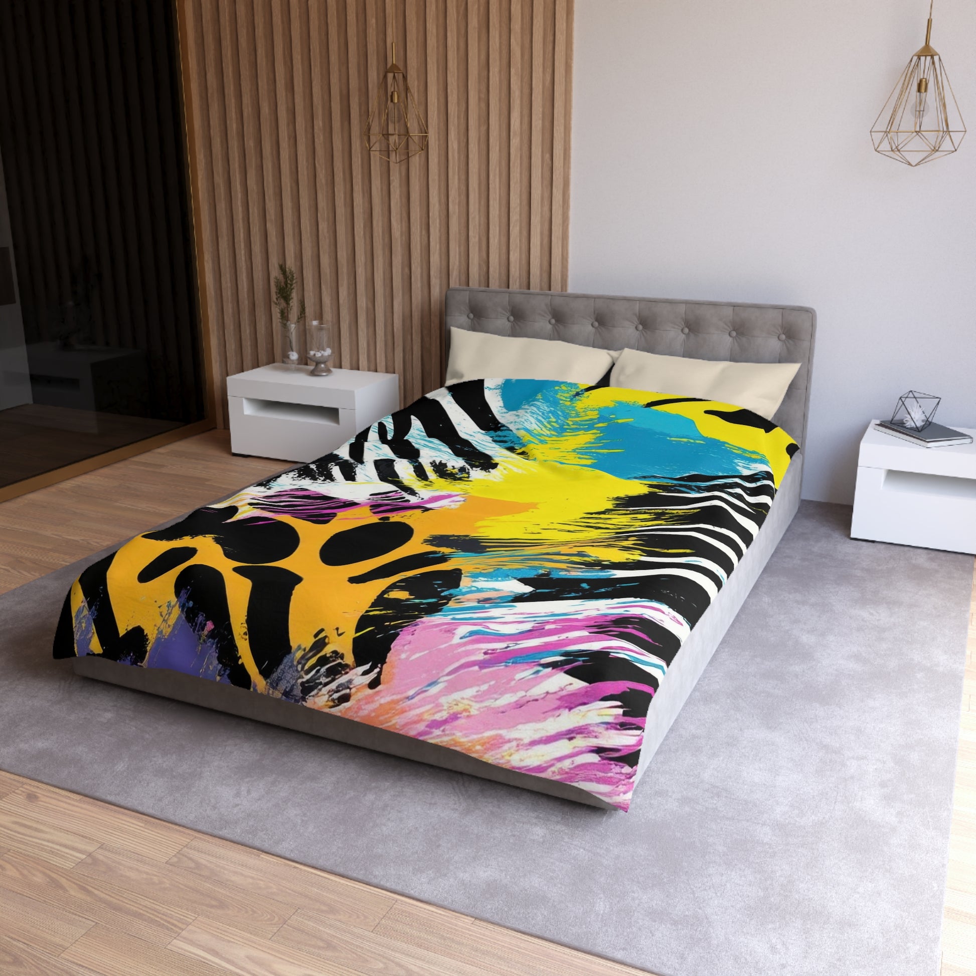 Zebra Stripes x Leapord Print x Paint Splatter Multi-Color Microfiber Duvet Cover, Artsulli - Art is Long, Life is Short, Home Decor, , , , , , , 
