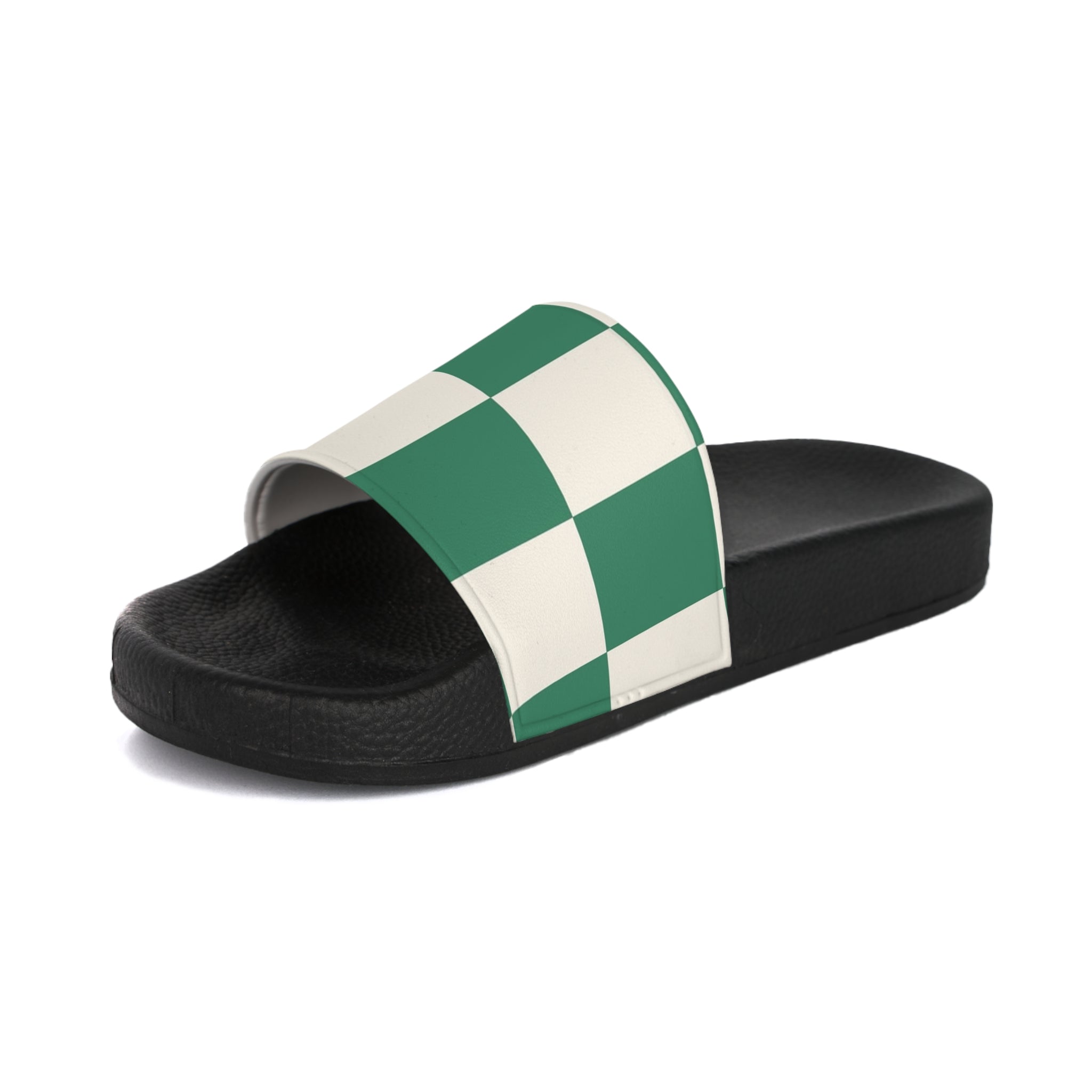 Checkerboard Dark Green Women's Slide Sandals, Artsulli - Art is Long, Life is Short, Shoes, , , , , , , 