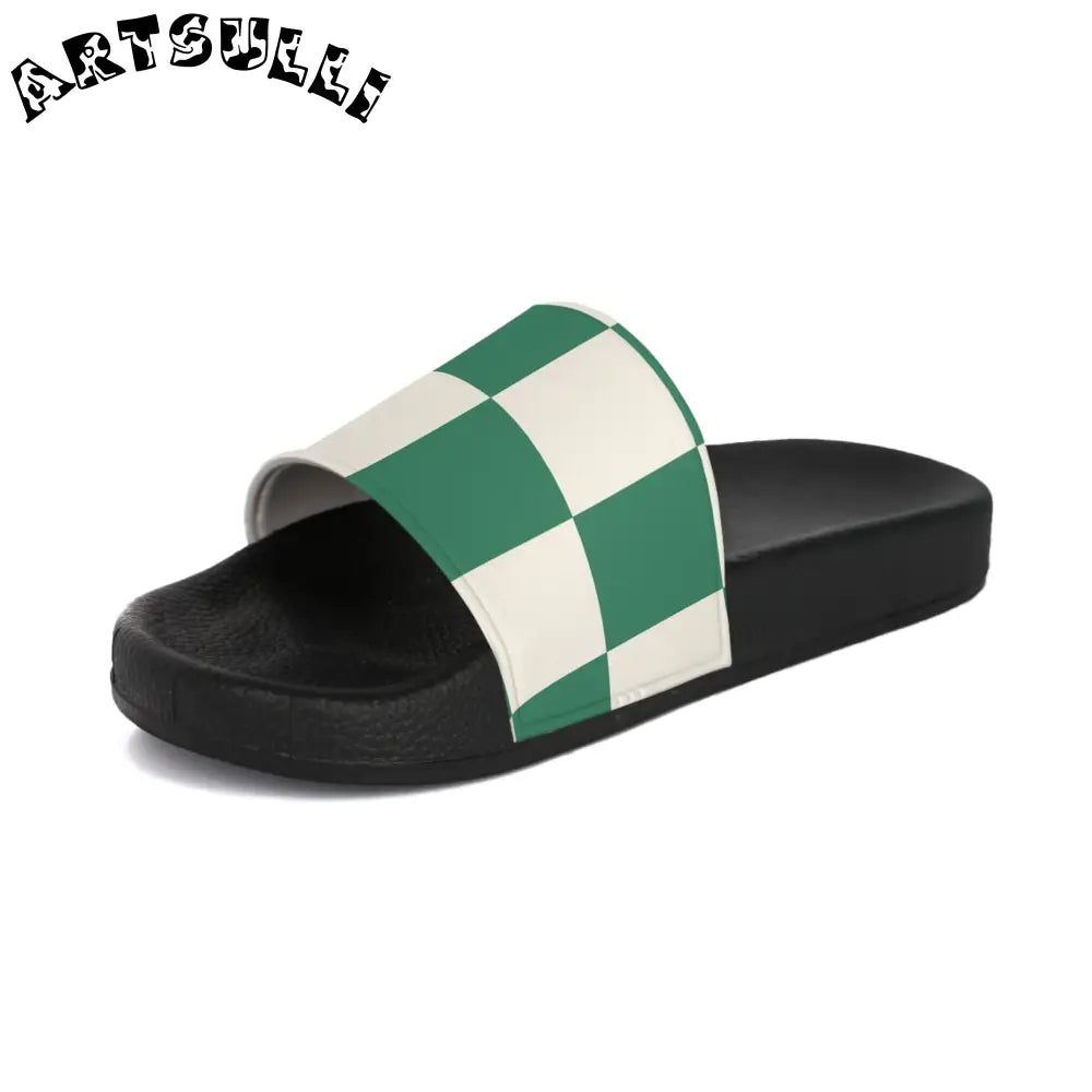 JAKKOUTTHEBXX Checkerboard Dark Green Women’s Slide Sandals