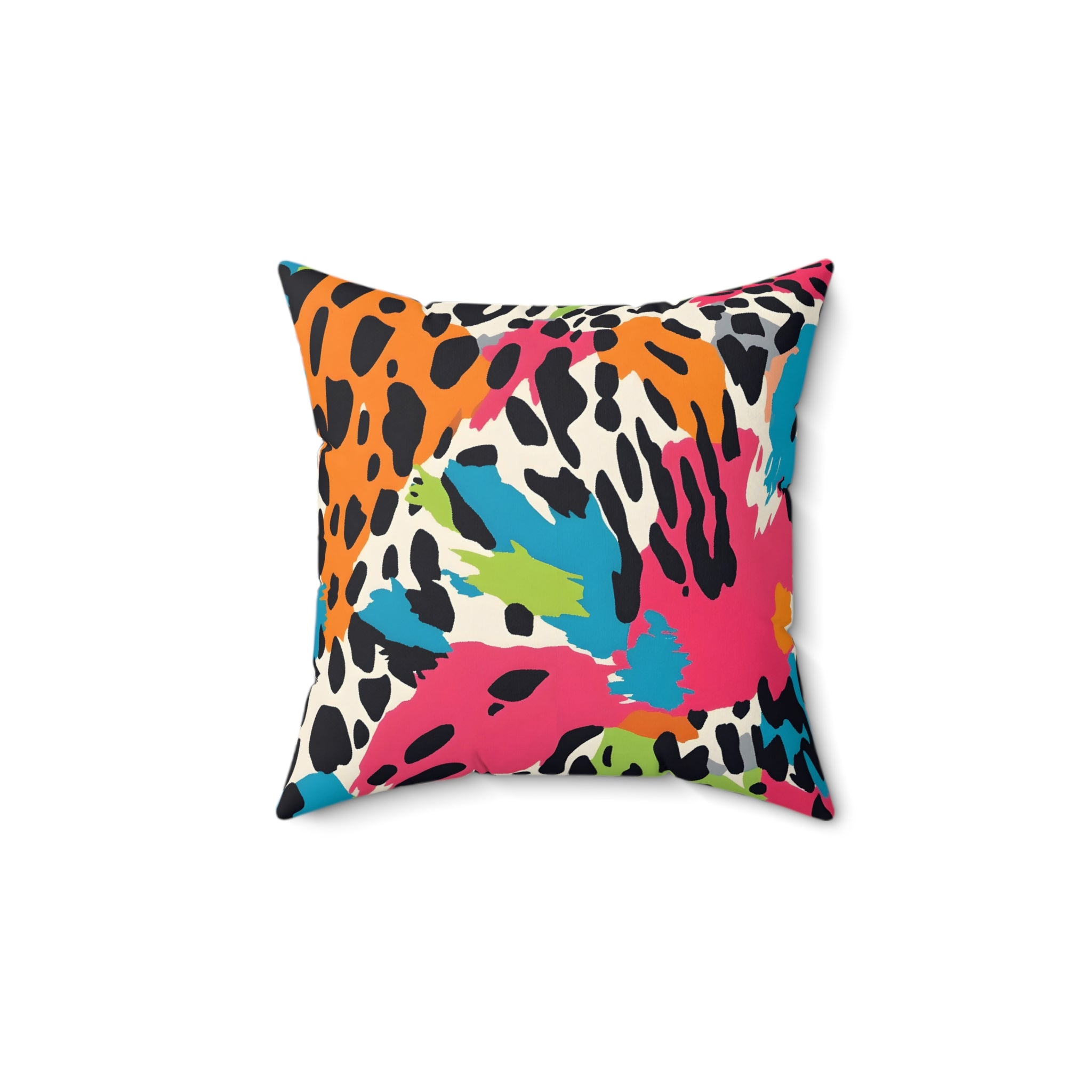 Wild Brush Strokes x Animal Print Multi-Color Spun Polyester Square Pillow, Artsulli - Art is Long, Life is Short, Home Decor, Size, 14" × 14", , , , , 31487180269494448777