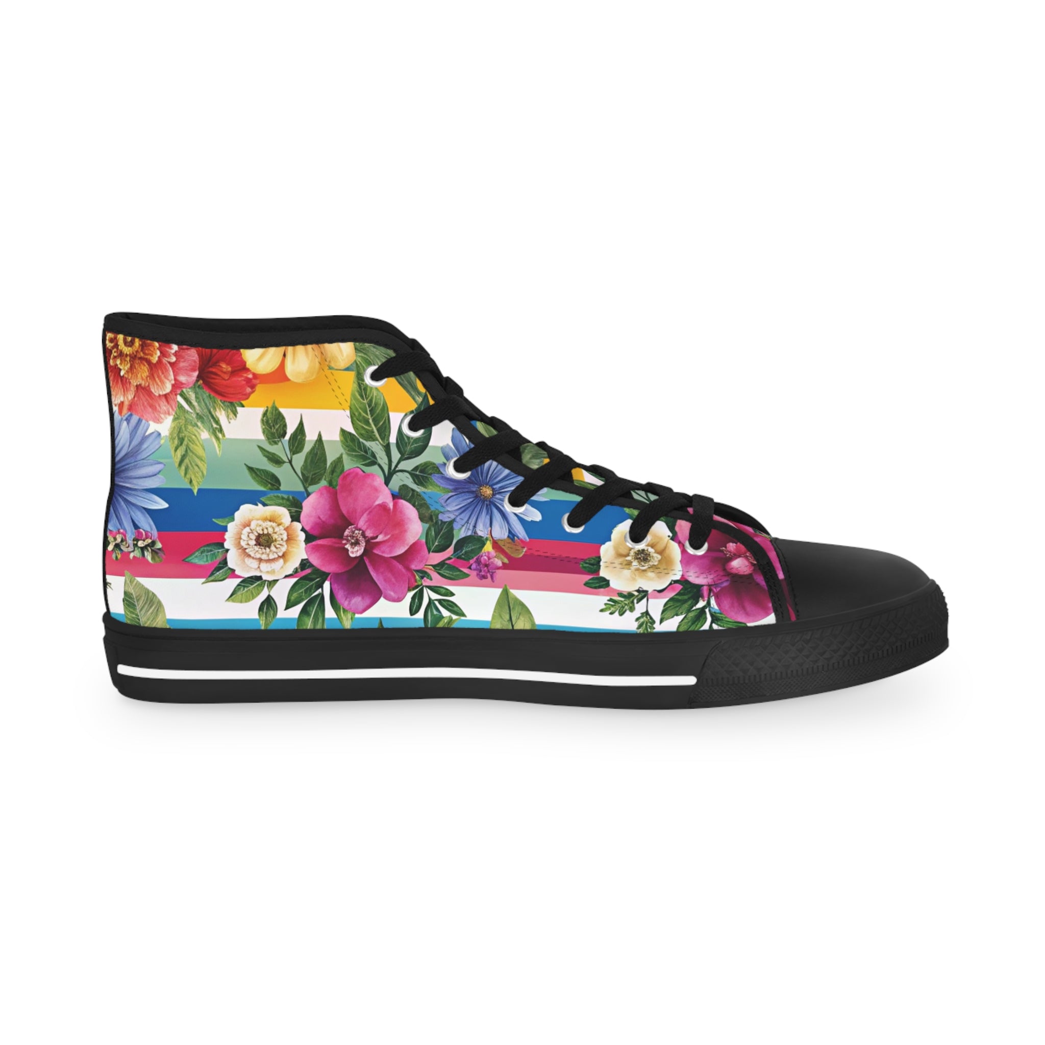Floral Stripe 4K II Men's High Top Sneakers, Artsulli - Art is Long, Life is Short, Shoes, , , , , , , 