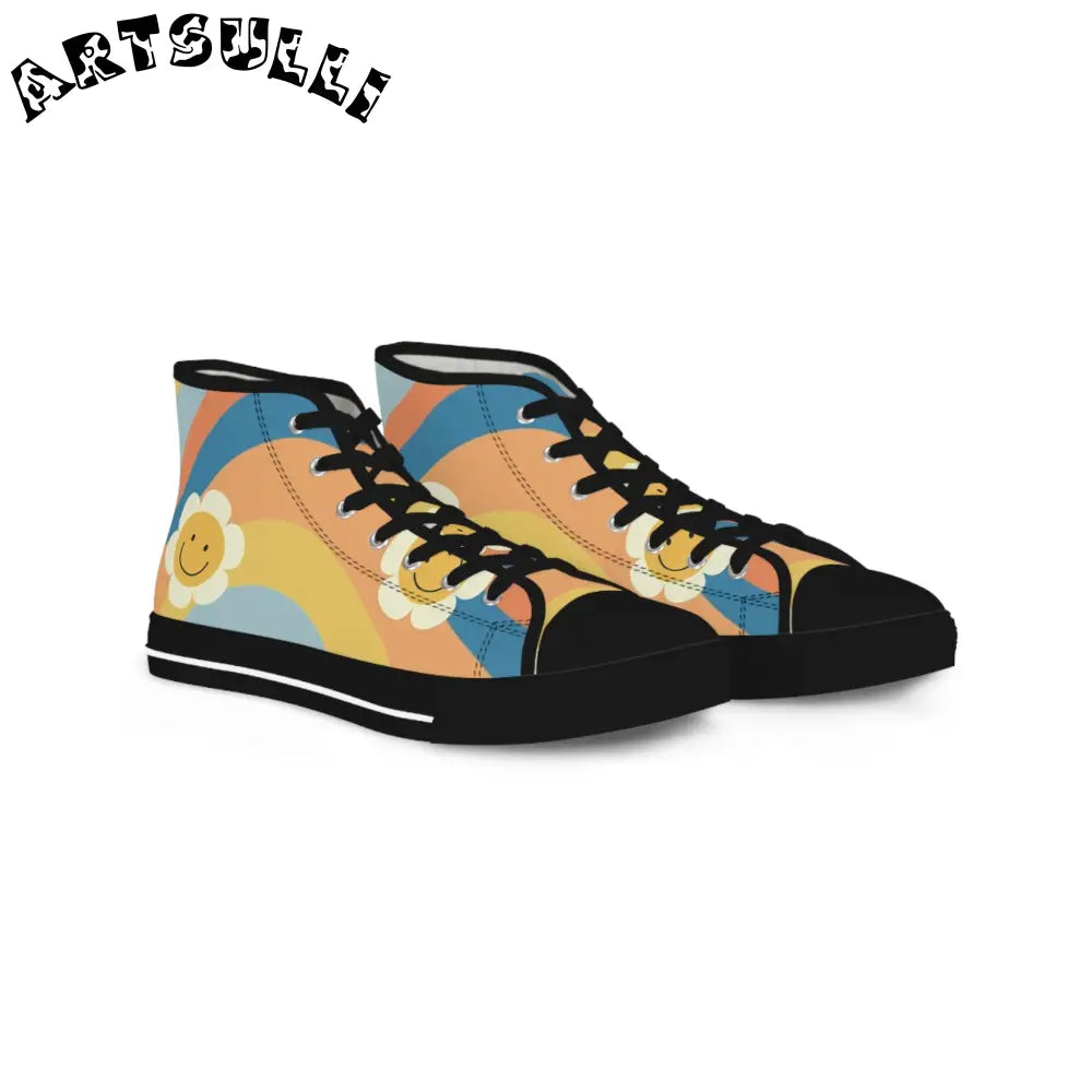 70s Smiley Wave Men's High Top Sneakers, Artsulli - Art is Long, Life is Short, Shoes, Size, US 5, Color, Black sole, , , 76264723963926