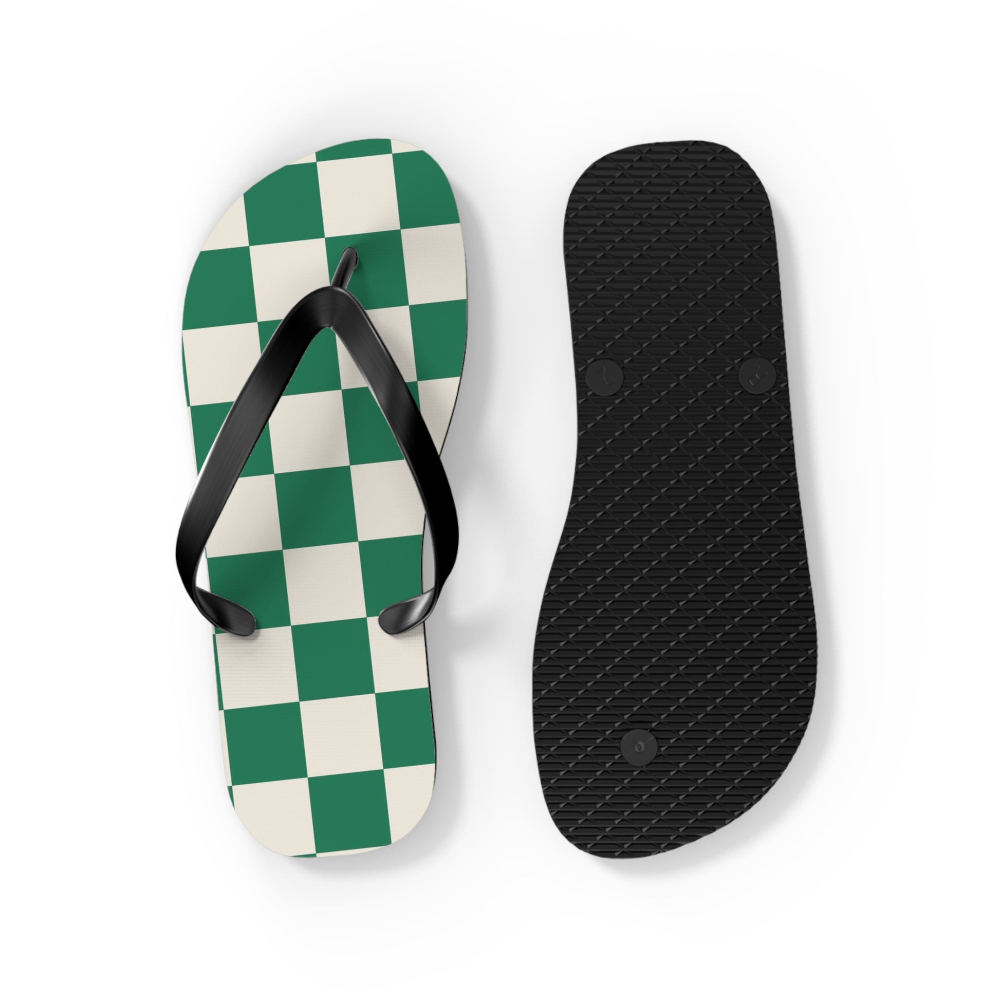 Checkerboard Dark Green Flip Flops, Artsulli - Art is Long, Life is Short, Shoes, , , , , , , 