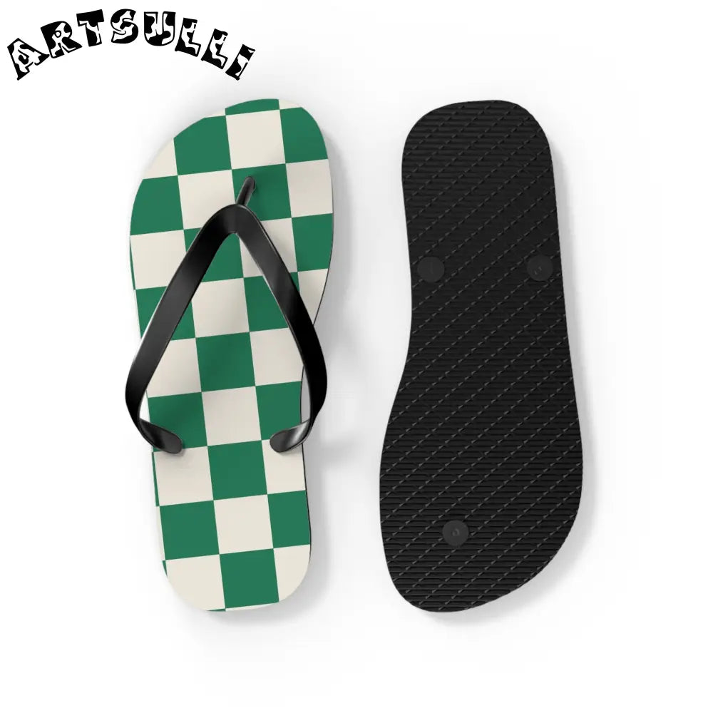 JAKKOUTTHEBXX Checkerboard Dark Green Flip Flops JAKKOUTTHEBXX