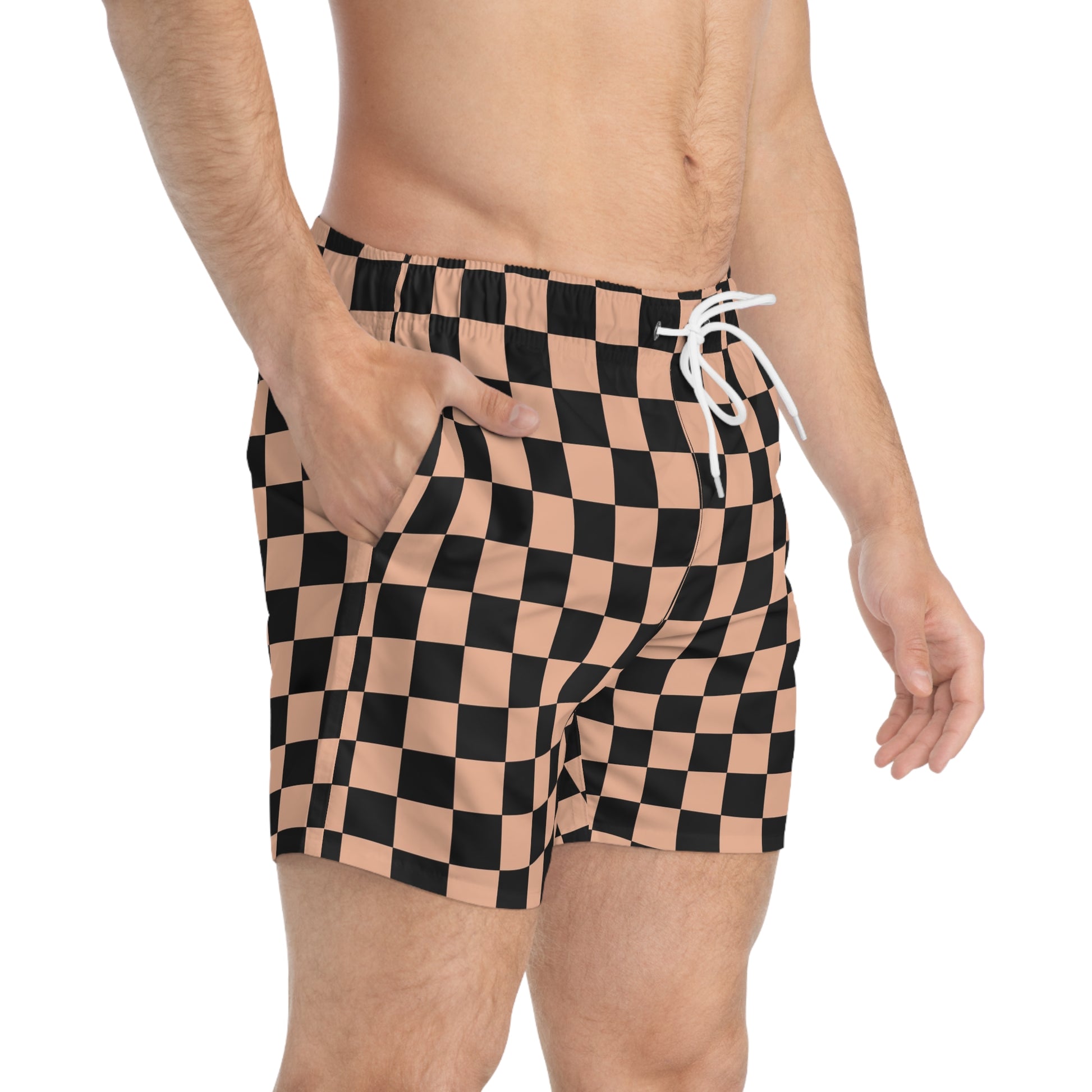 Checkerboard II Soft Orange and Black Swim Trunks (AOP), Artsulli - Art is Long, Life is Short, All Over Prints, , , , , , , 