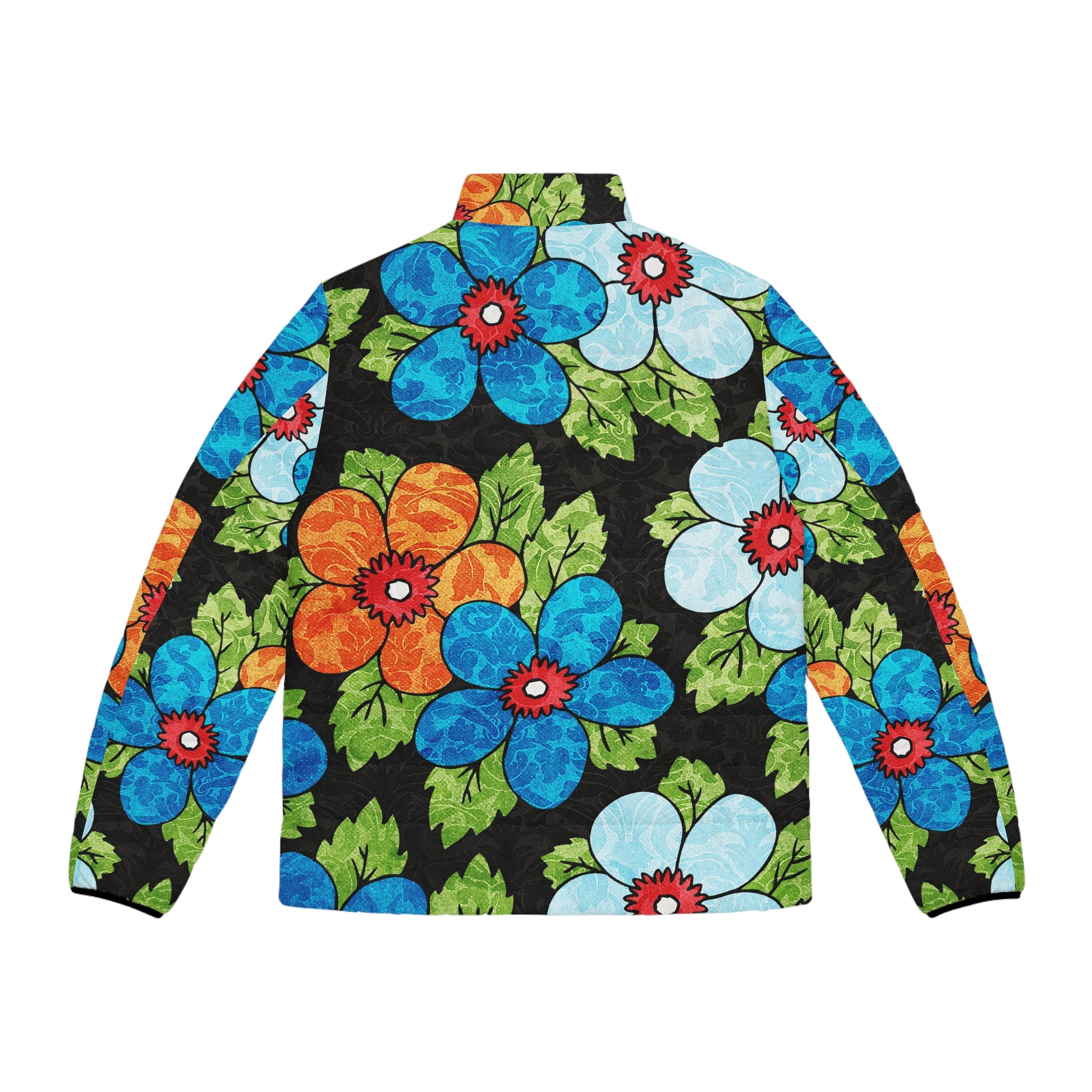 Groovy Black Floral Kl Men's Puffer Jacket (AOP), Artsulli - Art is Long, Life is Short, All Over Prints, , , , , , , 