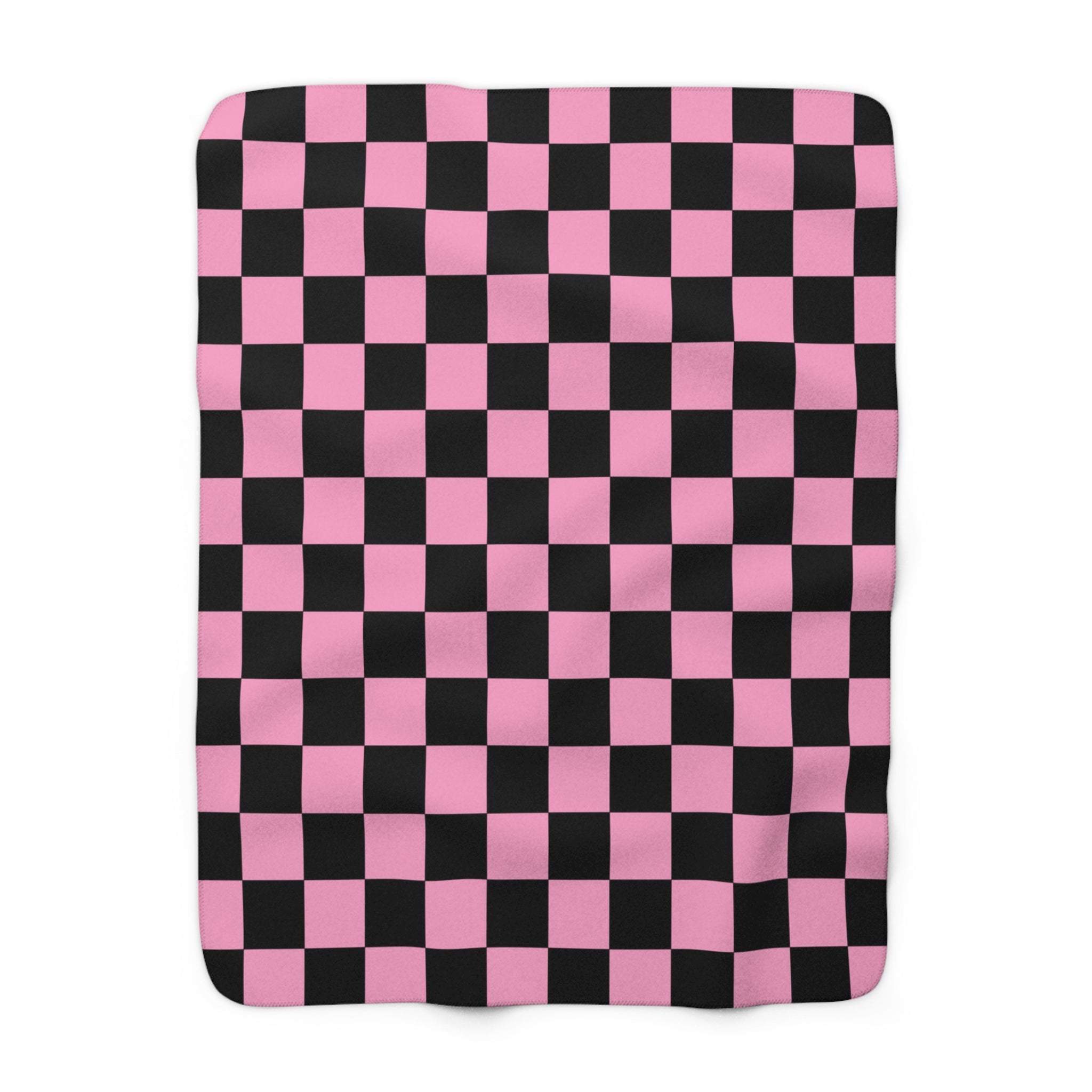 Checkerboard Black and Pink Sherpa Fleece Blanket, Artsulli - Art is Long, Life is Short, Home Decor, Size, 50" × 60", , , , , 49302757984884302023