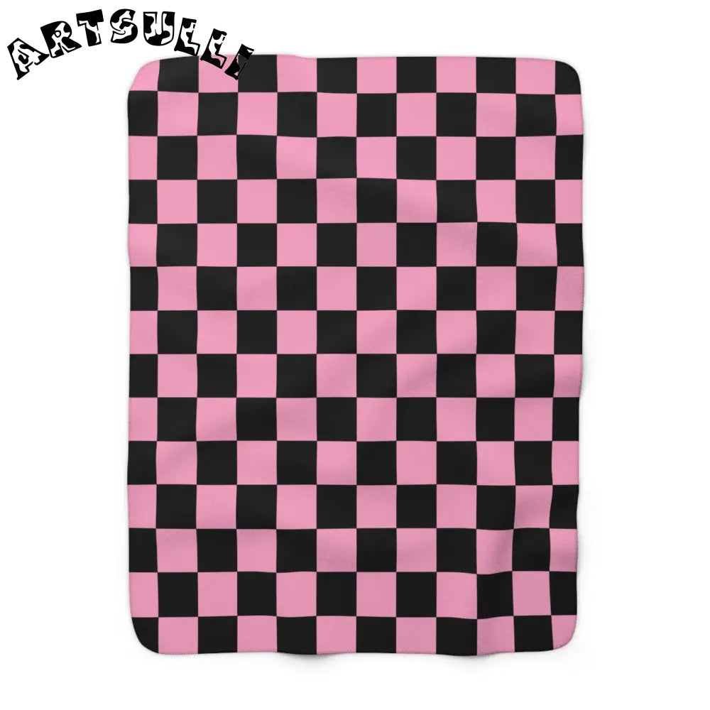 JAKKOUTTHEBXX Checkerboard Black and Pink Sherpa Fleece Blanket