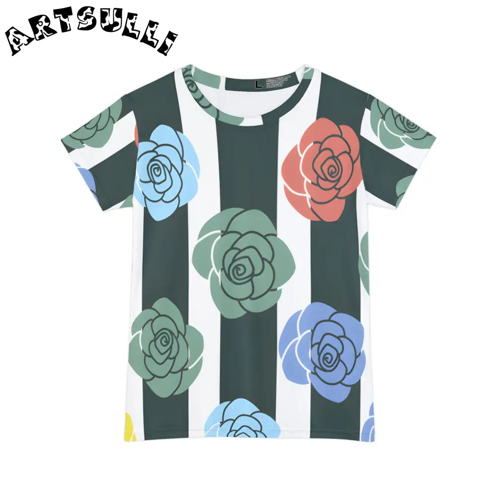 JAKKOUTTHEBXX Stripes x Roses Black and White Women’s Short Sleeve