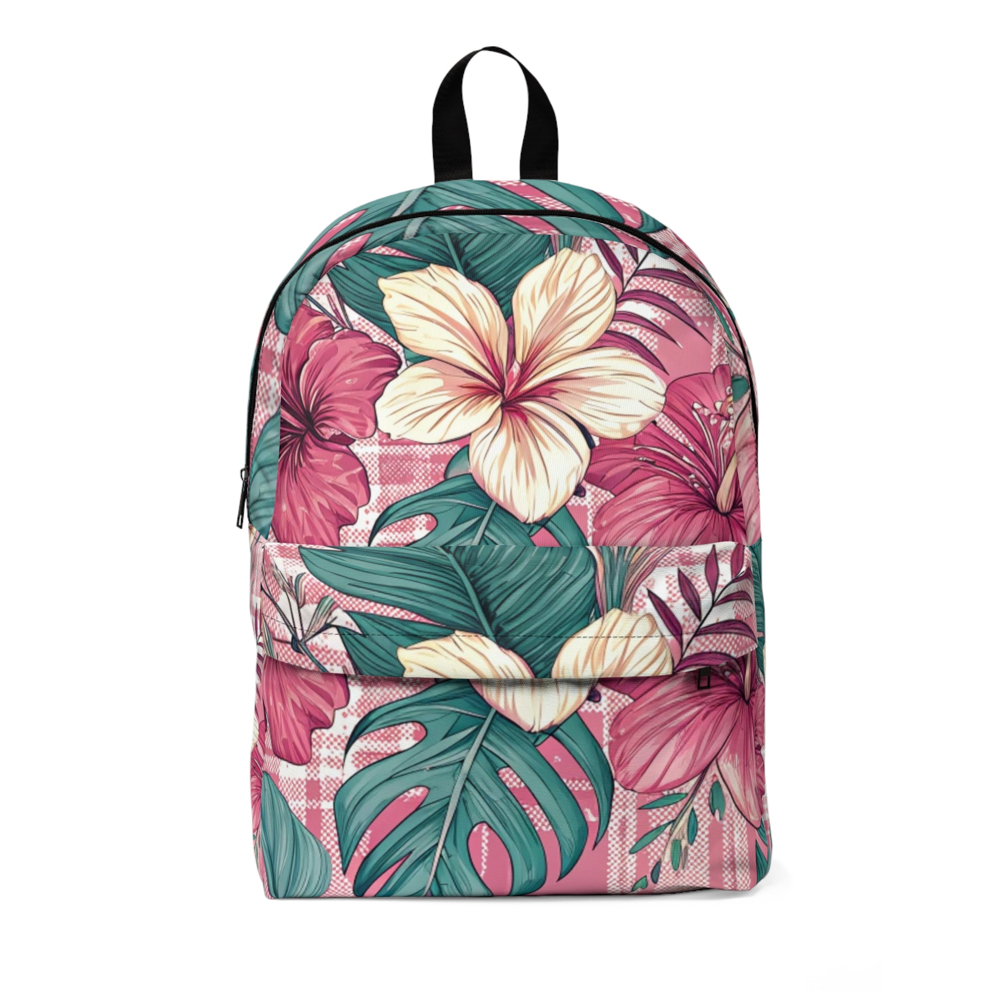 Plaid x Floral Burgundy and Green Unisex Classic Backpack, Artsulli - Art is Long, Life is Short, Bags, Size, One size, , , , , 94588474830324