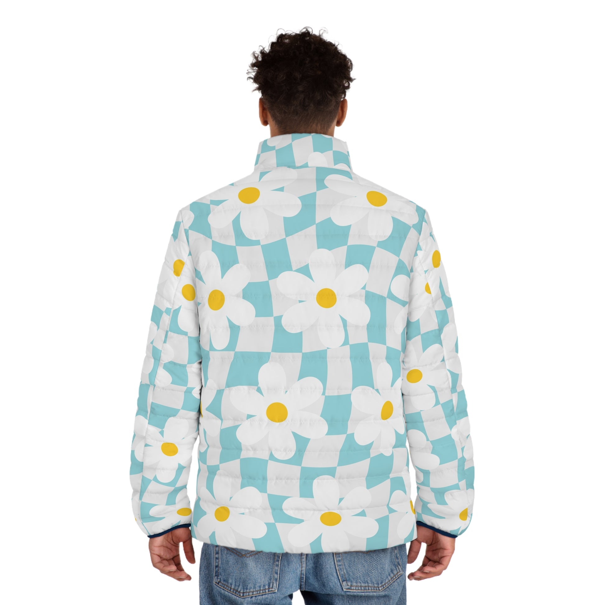 Trippy Check Garden Men's Puffer Jacket (AOP), Artsulli - Art is Long, Life is Short, All Over Prints, , , , , , , 