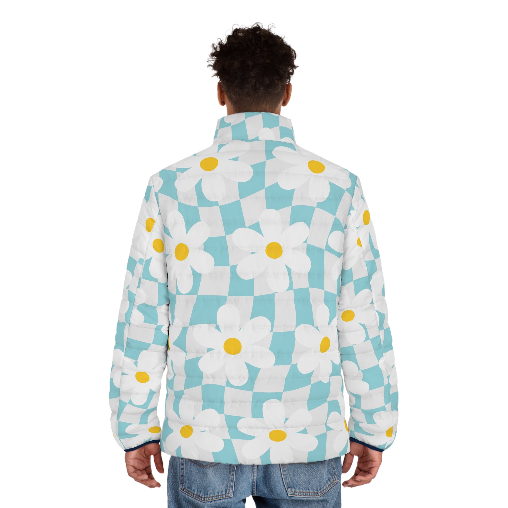 Trippy Check Garden Men's Puffer Jacket (AOP), Artsulli - Art is Long, Life is Short, All Over Prints, , , , , , , 