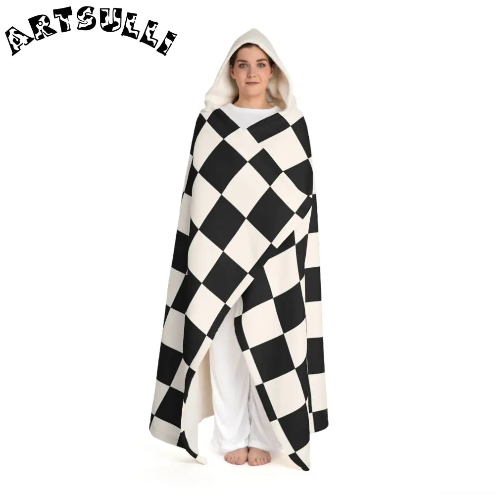 JAKKOUTTHEBXX Checkerboard White and Black Hooded Sherpa Fleece