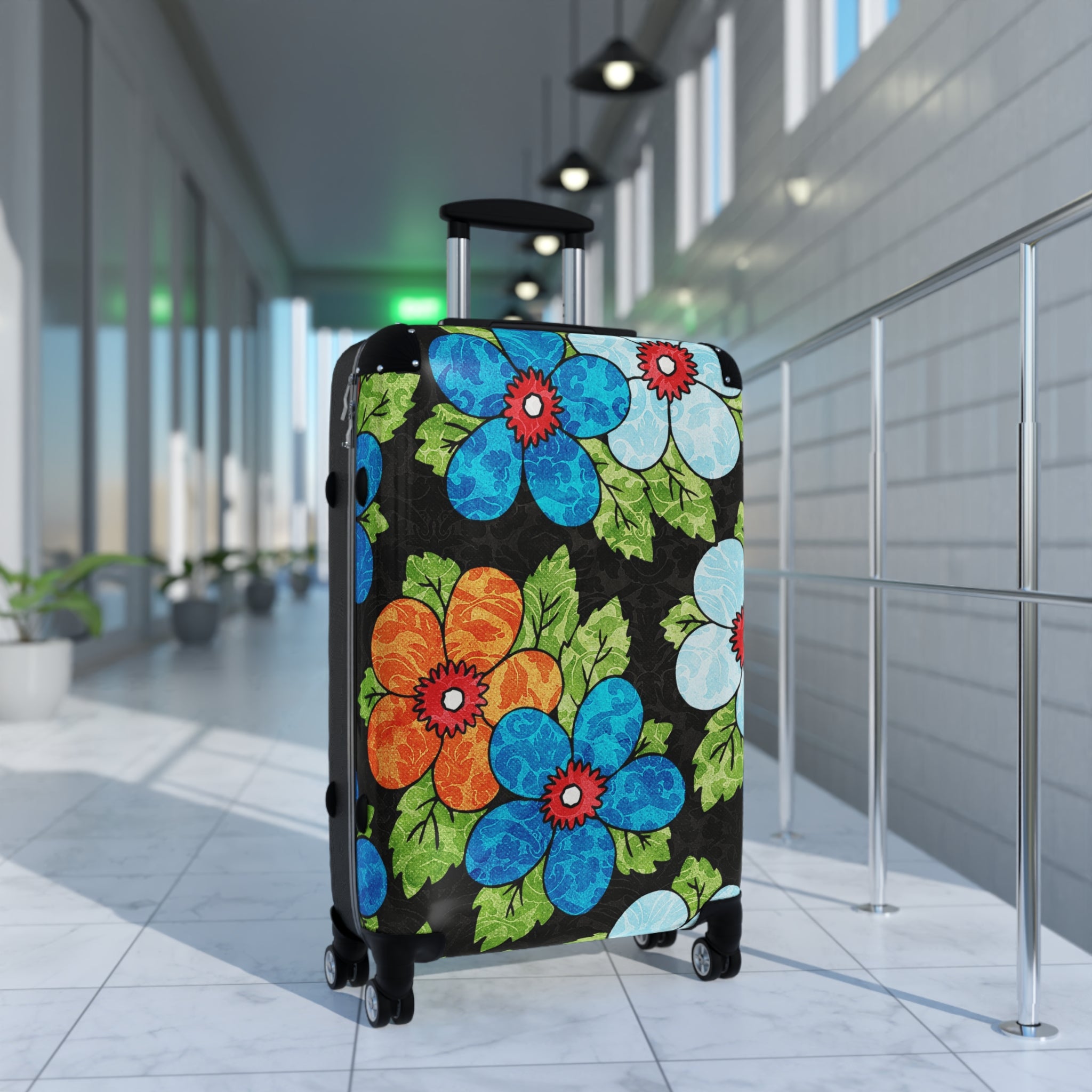 Groovy Black Floral Kl II Suitcase, Artsulli - Art is Long, Life is Short, Bags, , , , , , , 