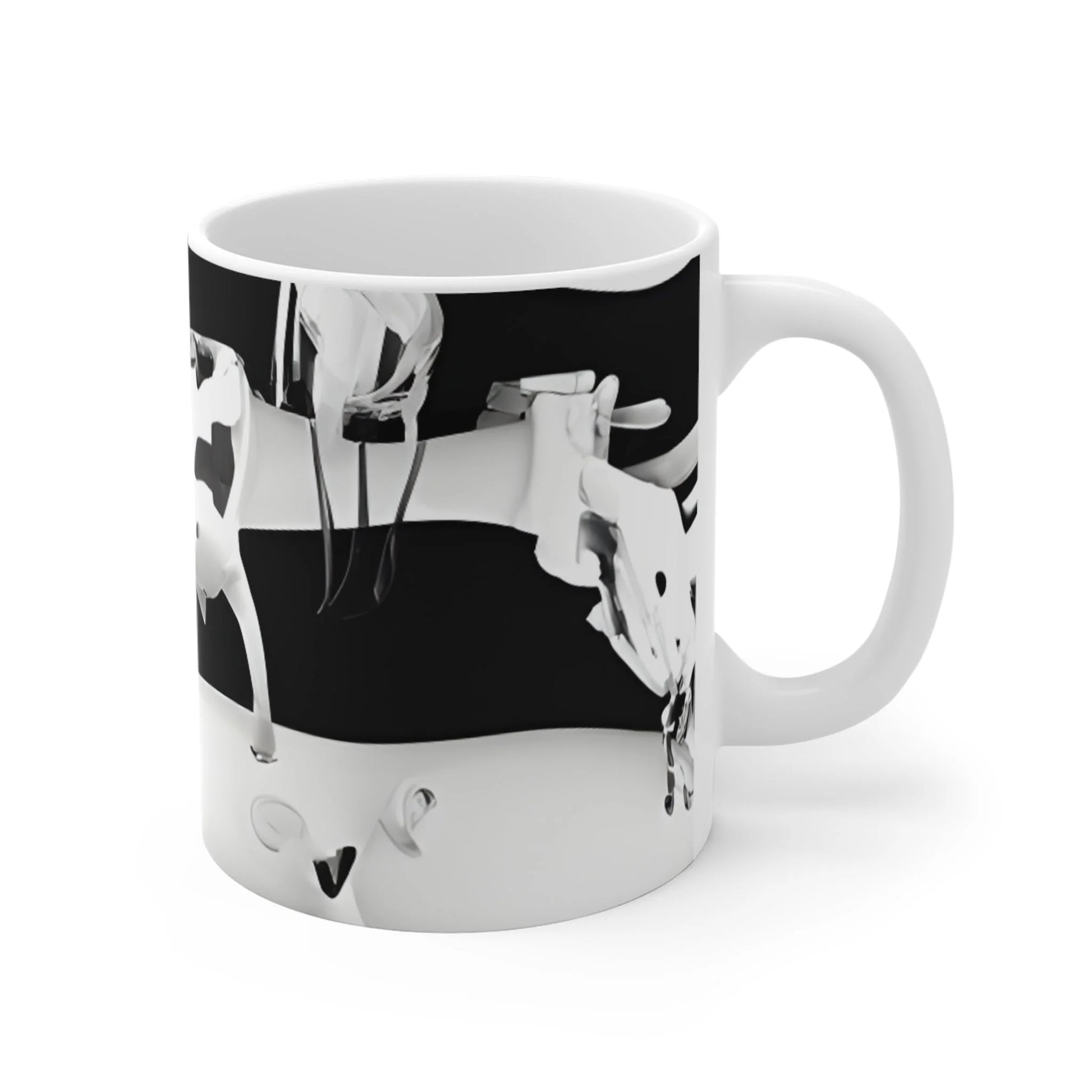 11oz Ceramic Mug White Black Stripes Distressed Cow Design, Artsulli - Art is Long, Life is Short, Mug, , , , , , , 