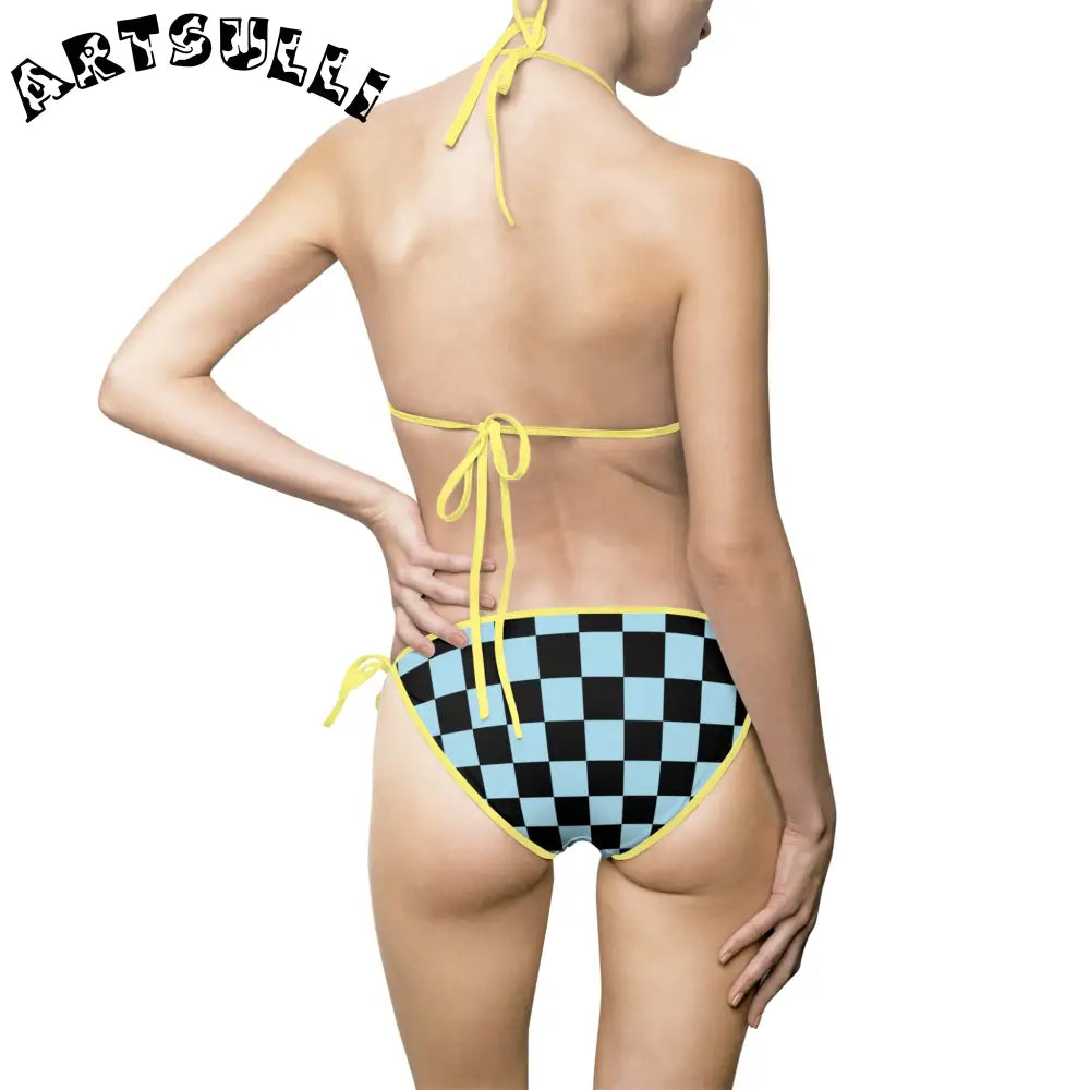 JAKKOUTTHEBXX Checkerboard Black and Blue Women’s Bikini Swimsuit
