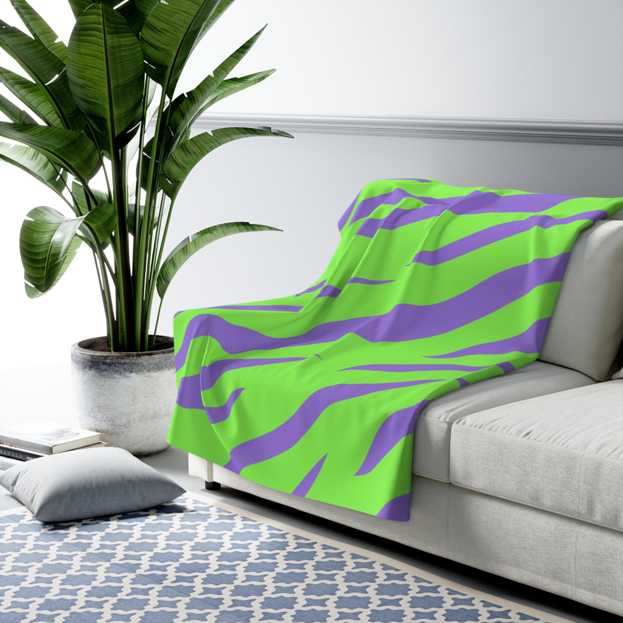 Tyrannosaurus Print Green and Purple Sherpa Fleece Blanket, Artsulli - Art is Long, Life is Short, Home Decor, , , , , , , 