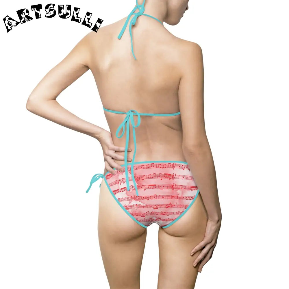 JAKKOUTTHEBXX Pink Musical Note Art Printed Bikini Swimsuit 2025