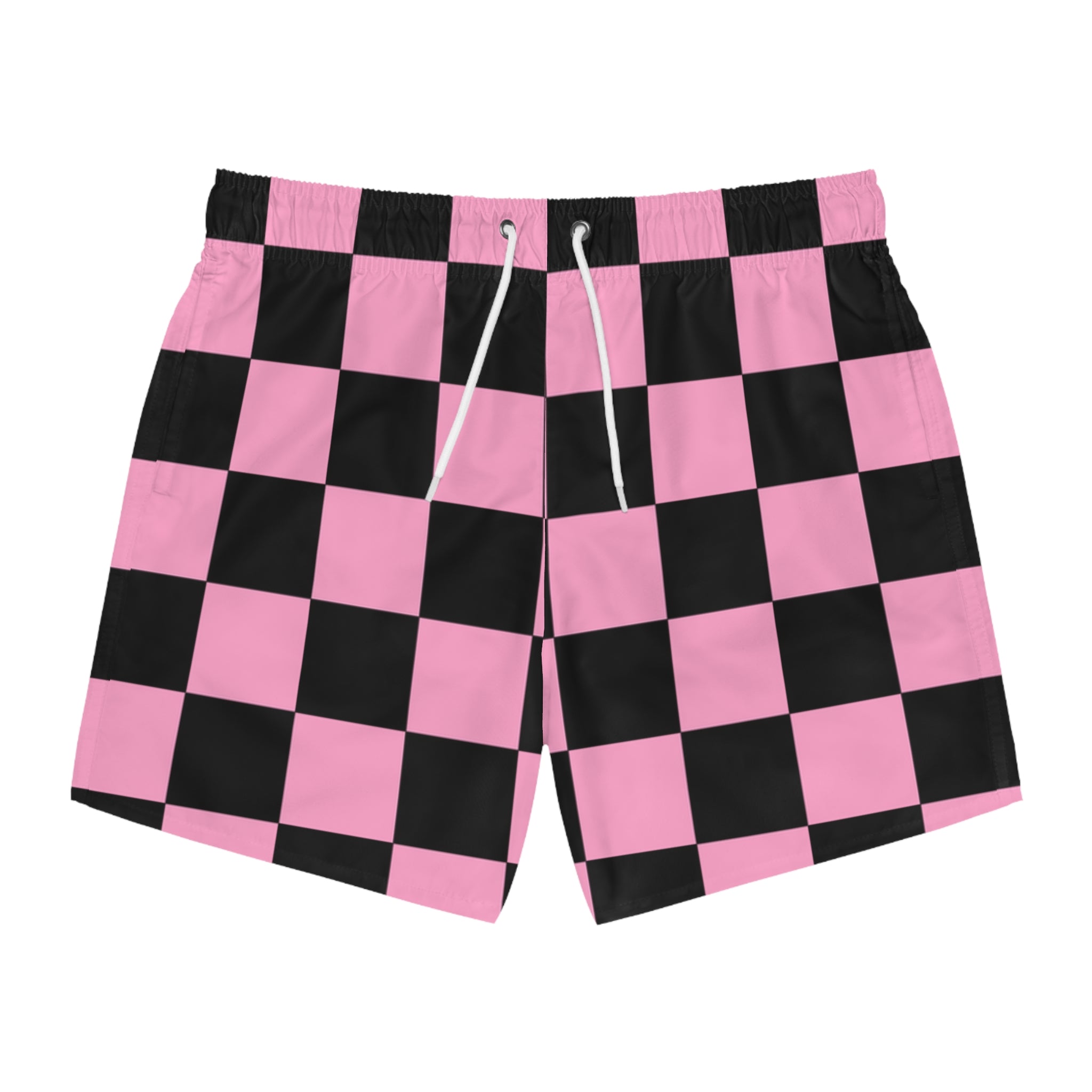 Checkerboard Black and Pink Swim Trunks (AOP), Artsulli - Art is Long, Life is Short, All Over Prints, Size, XS, Color, Seam thread color automatically matched to design, , , 79895981036446408689