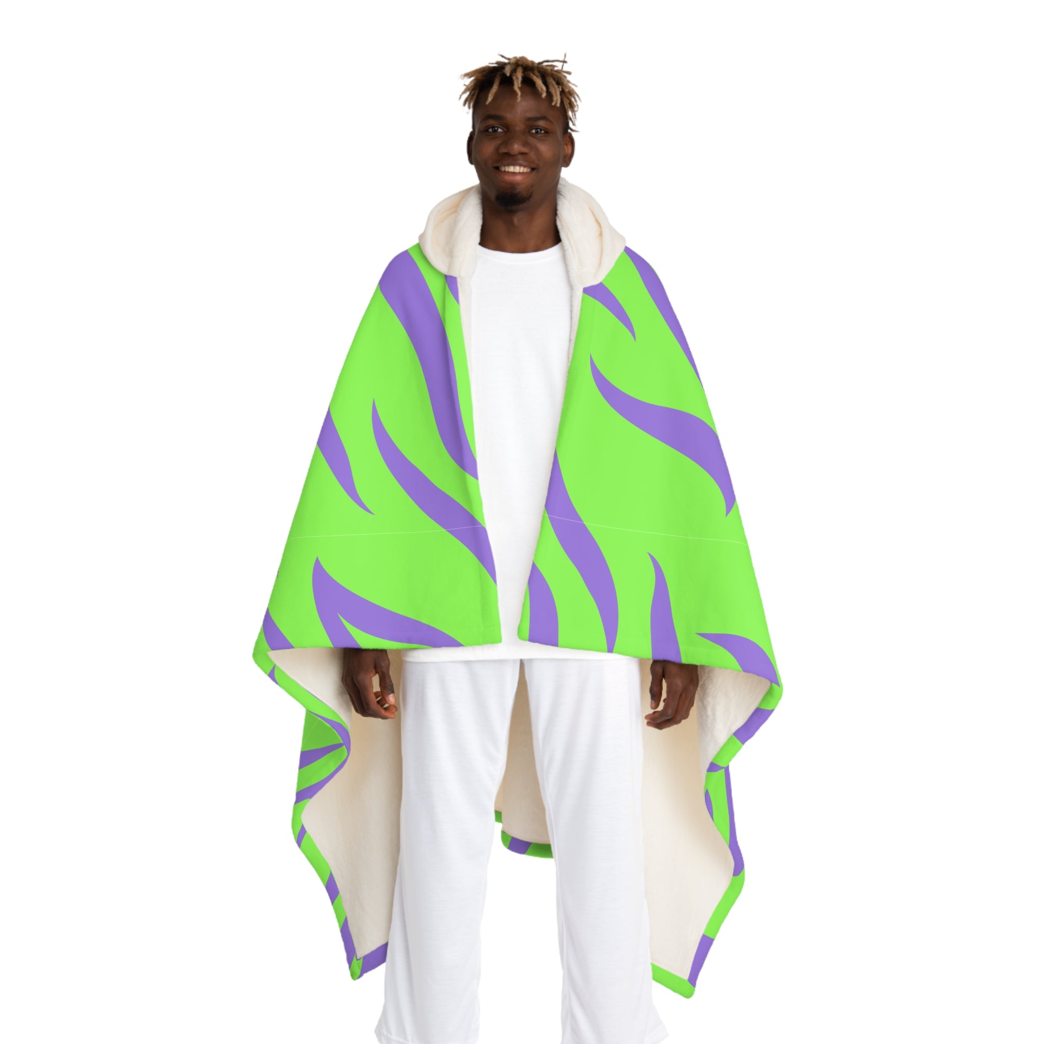 Tyrannosaurus Print Green and Purple Hooded Sherpa Fleece Blanket, Artsulli - Art is Long, Life is Short, All Over Prints, Size, One size, Color, Cream, , , 15089149863609