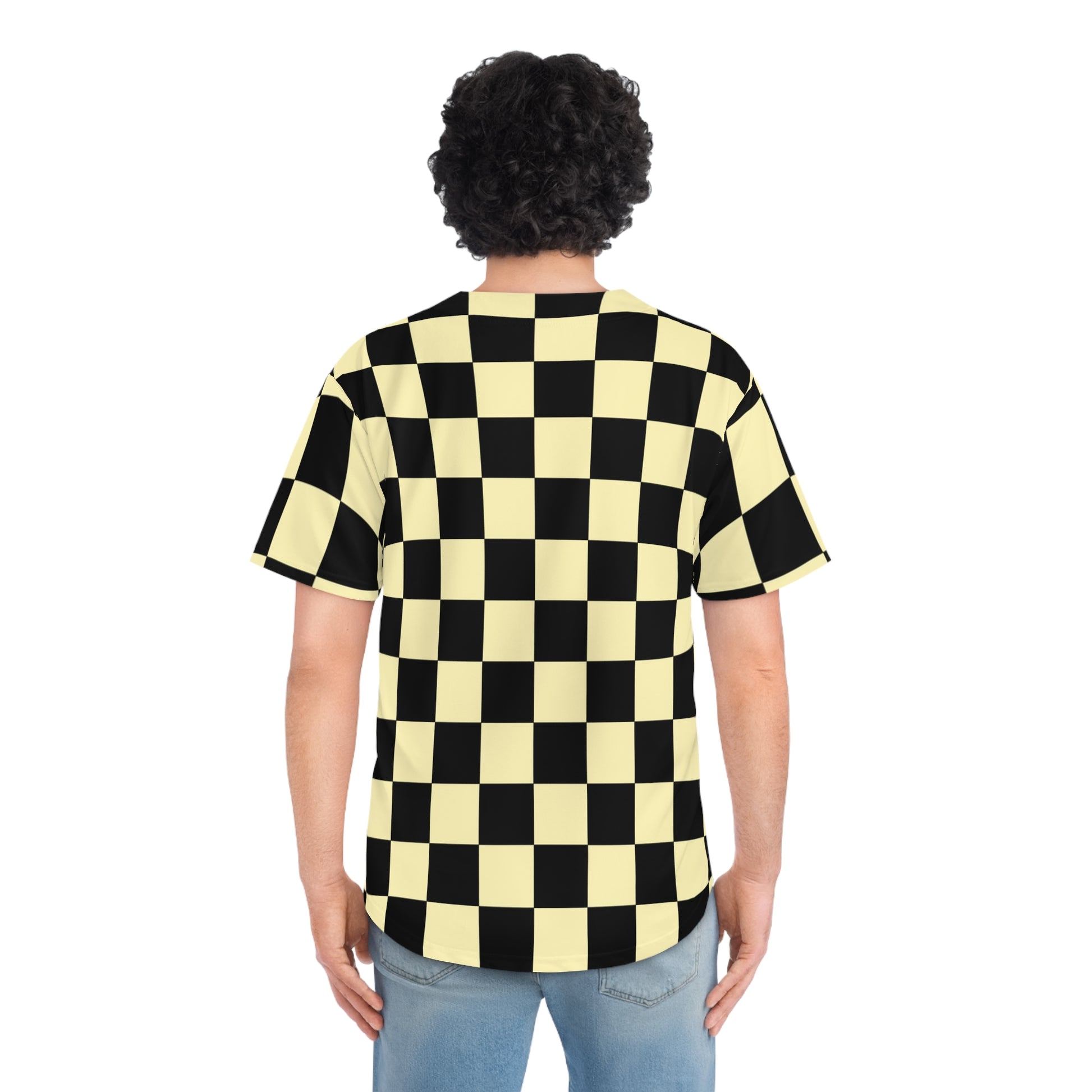Checkerboard Black and Yellow Men's Baseball Jersey (AOP), Artsulli - Art is Long, Life is Short, All Over Prints, , , , , , , 