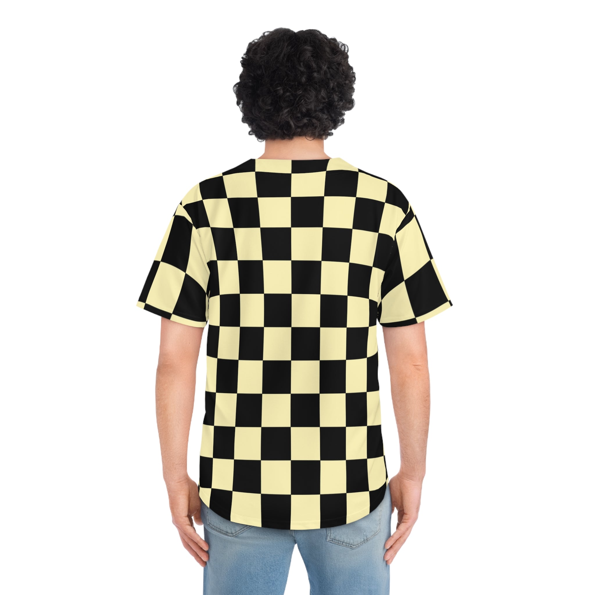 Checkerboard Black and Yellow Men's Baseball Jersey (AOP), Artsulli - Art is Long, Life is Short, All Over Prints, , , , , , , 