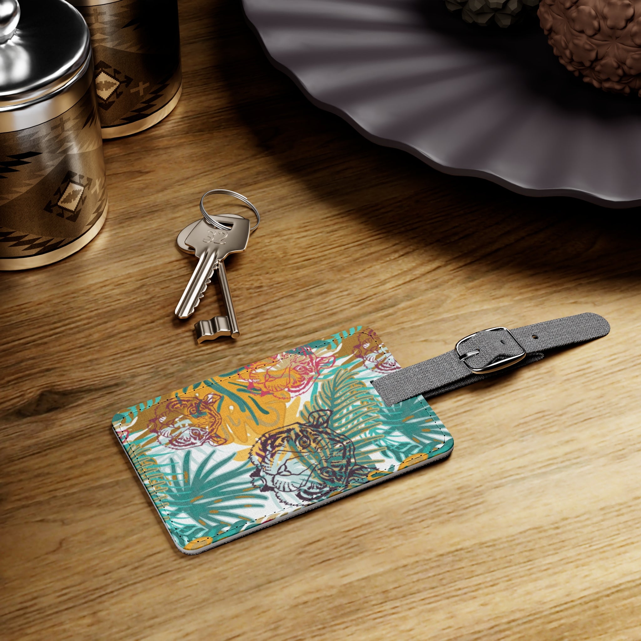 Tropical Jungle Tigers Brown and Green Saffiano Polyester Luggage Tag, Rectangle, Artsulli - Art is Long, Life is Short, Accessories, , , , , , , 