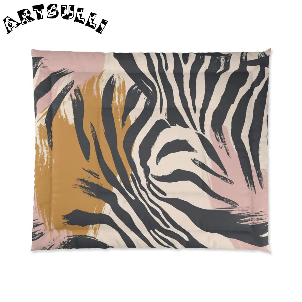 JAKKOUTTHEBXX Art Printed Zebra Brush Strokes Comforter in Pink