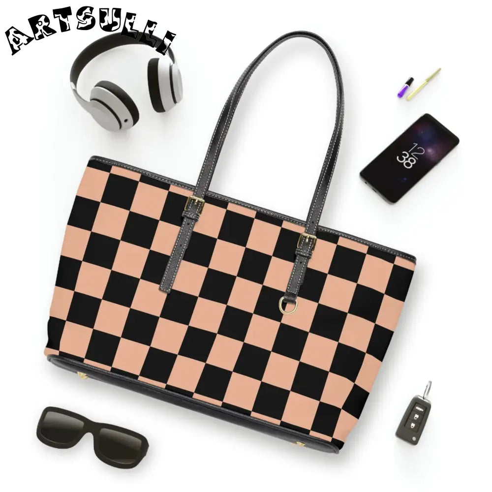 JAKKOUTTHEBXX Checkerboard Soft Orange and Black PU Leather Shoulder