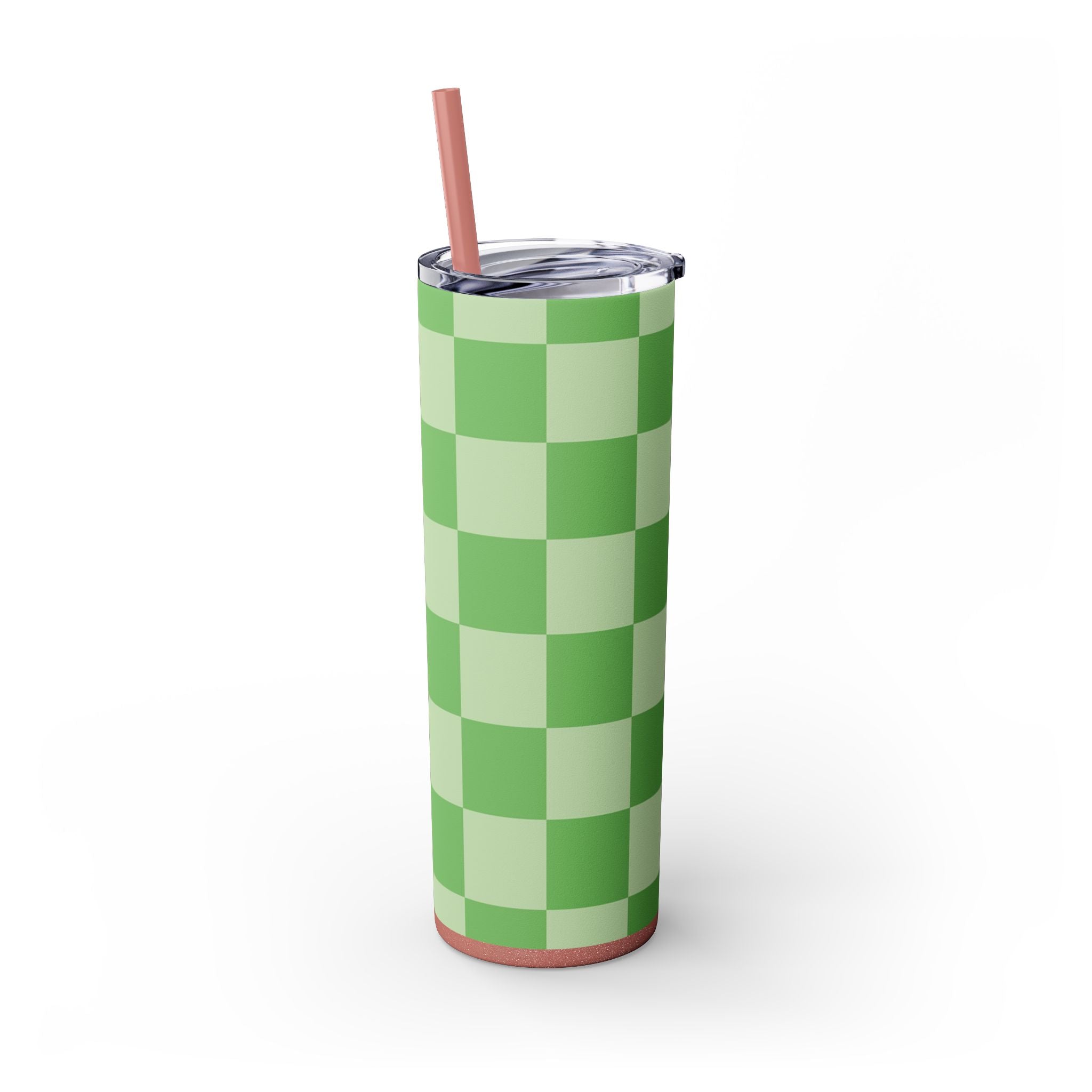 Checkerboard Green Skinny Tumbler with Straw, 20oz, Artsulli - Art is Long, Life is Short, Mug, , , , , , , 