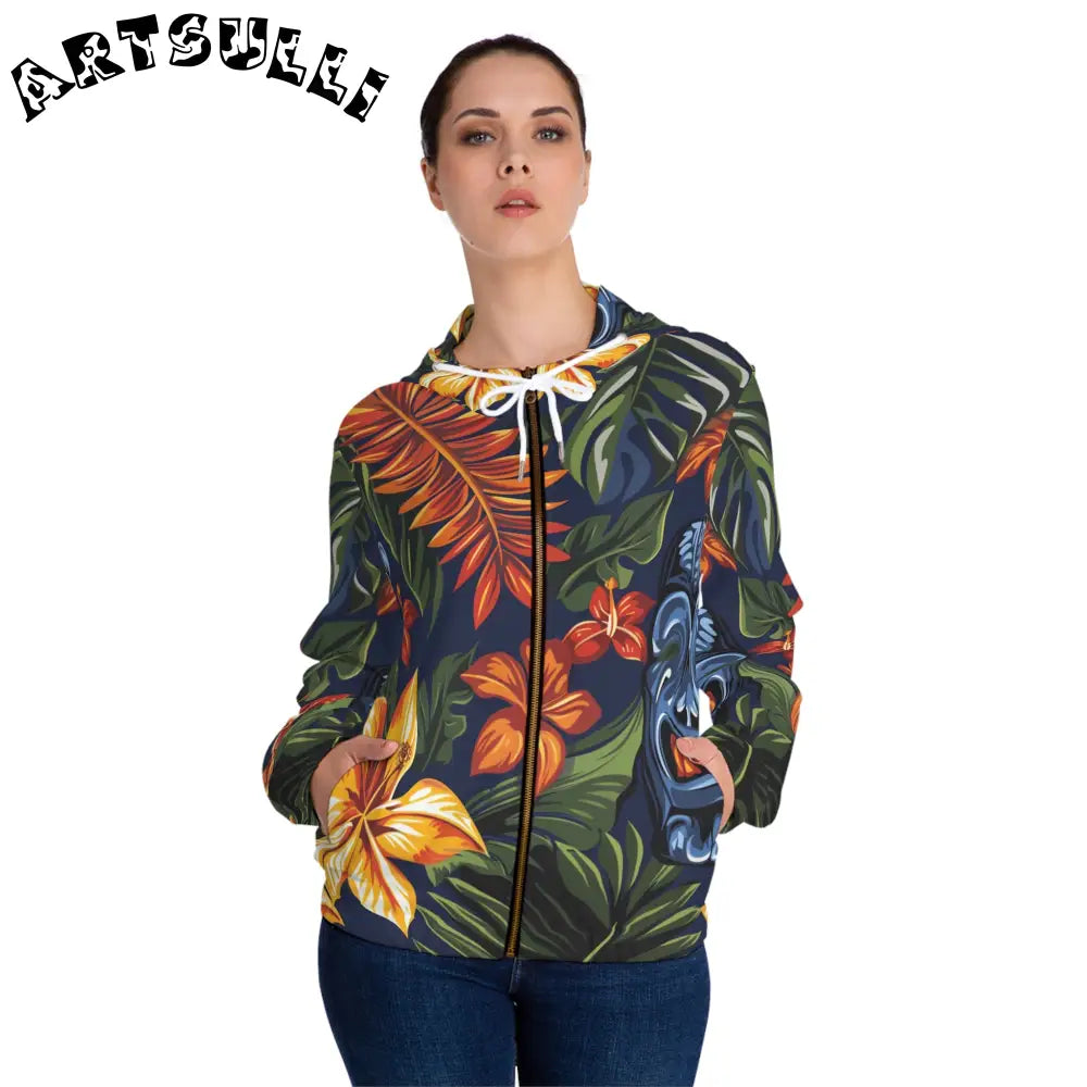 JAKKOUTTHEBXX Tropical Print Women’s Zip Hoodie 2025